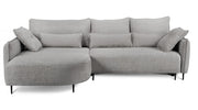 Ecksofa Oblivio mit Schlafunktion, L-förmig, mit Stauraum, grauer Chenille, linksseitig
