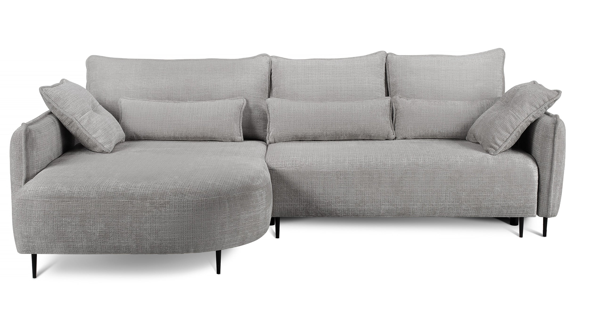 Ecksofa Oblivio mit Schlafunktion, L-förmig, mit Stauraum, grauer Chenille, linksseitig