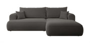 Ecksofa mit Schlaffunktion Ovo, L-förmig, dunkelgrau mit Stauraum, Bouclé, rechtsseitig