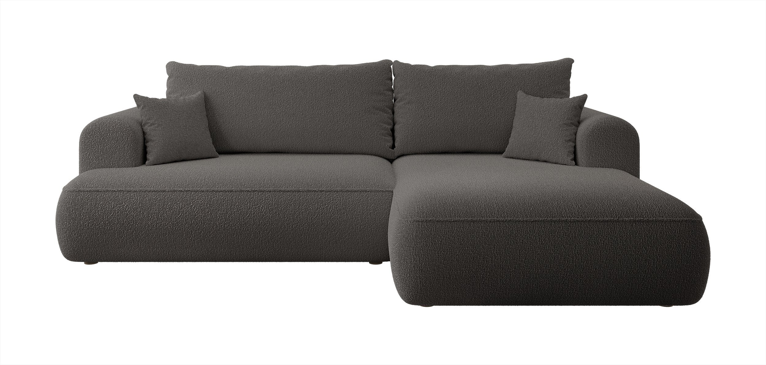 Ecksofa mit Schlaffunktion Ovo, L-förmig, dunkelgrau mit Stauraum, Bouclé, rechtsseitig