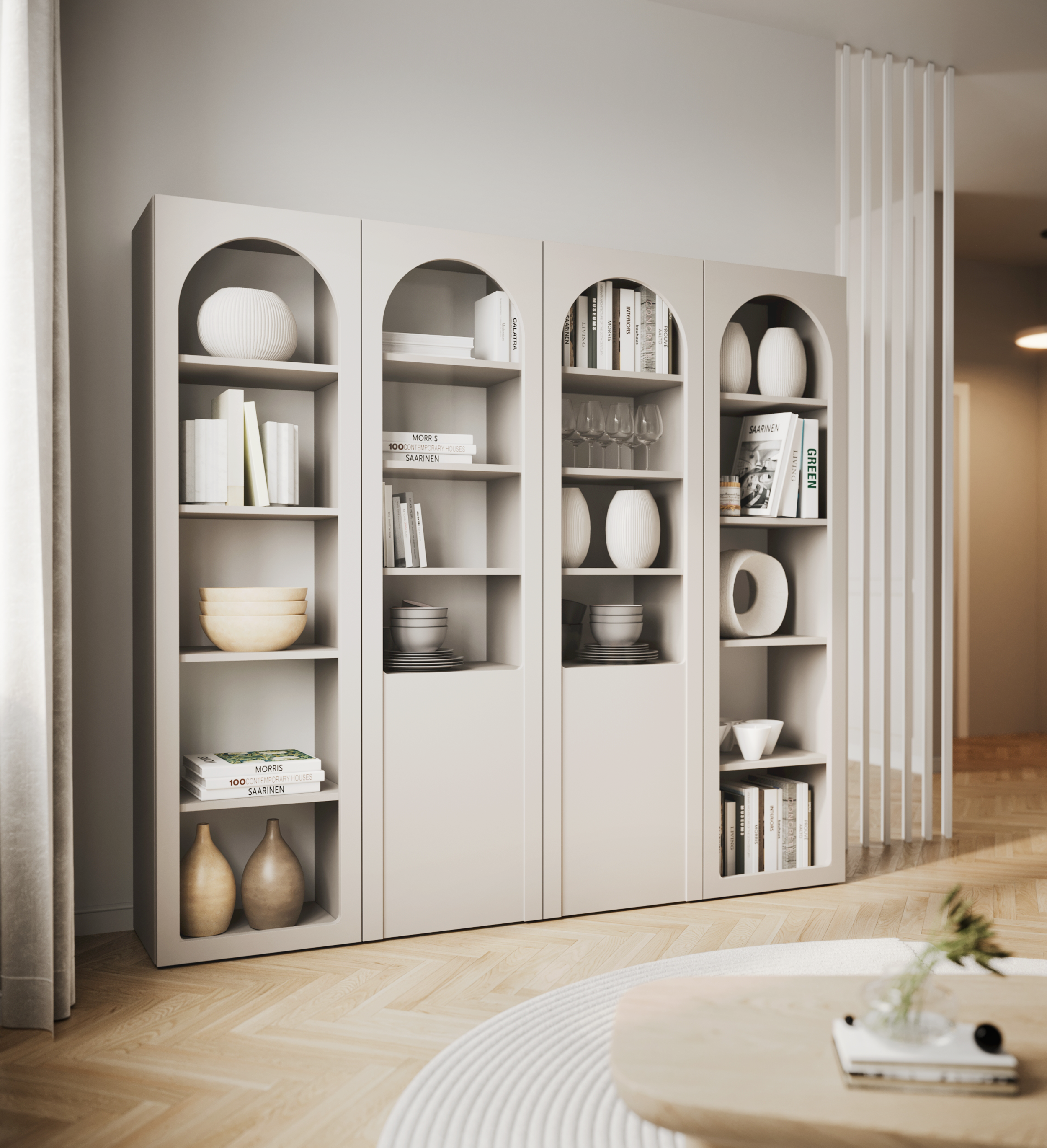 Offenes Regal Arkadia mit fünf 50 cm breiten Regalböden Kaschmir