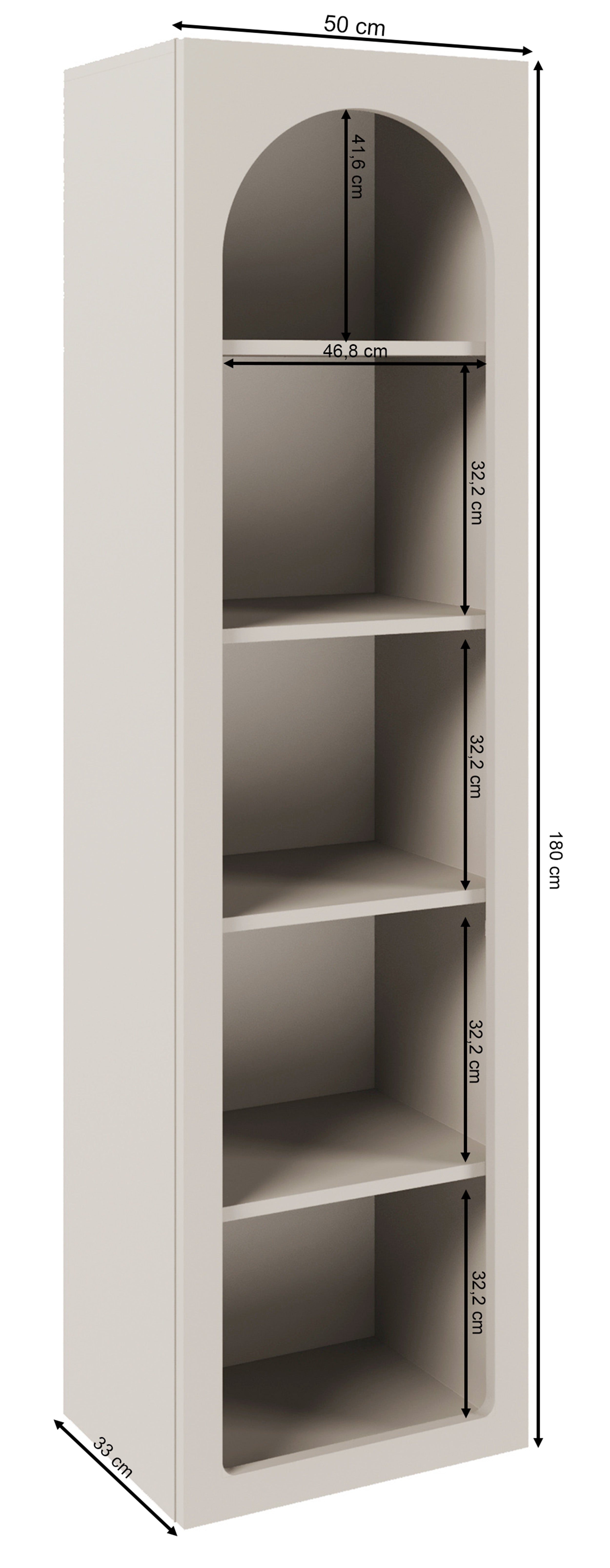 Offenes Regal Arkadia mit fünf 50 cm breiten Regalböden Kaschmir