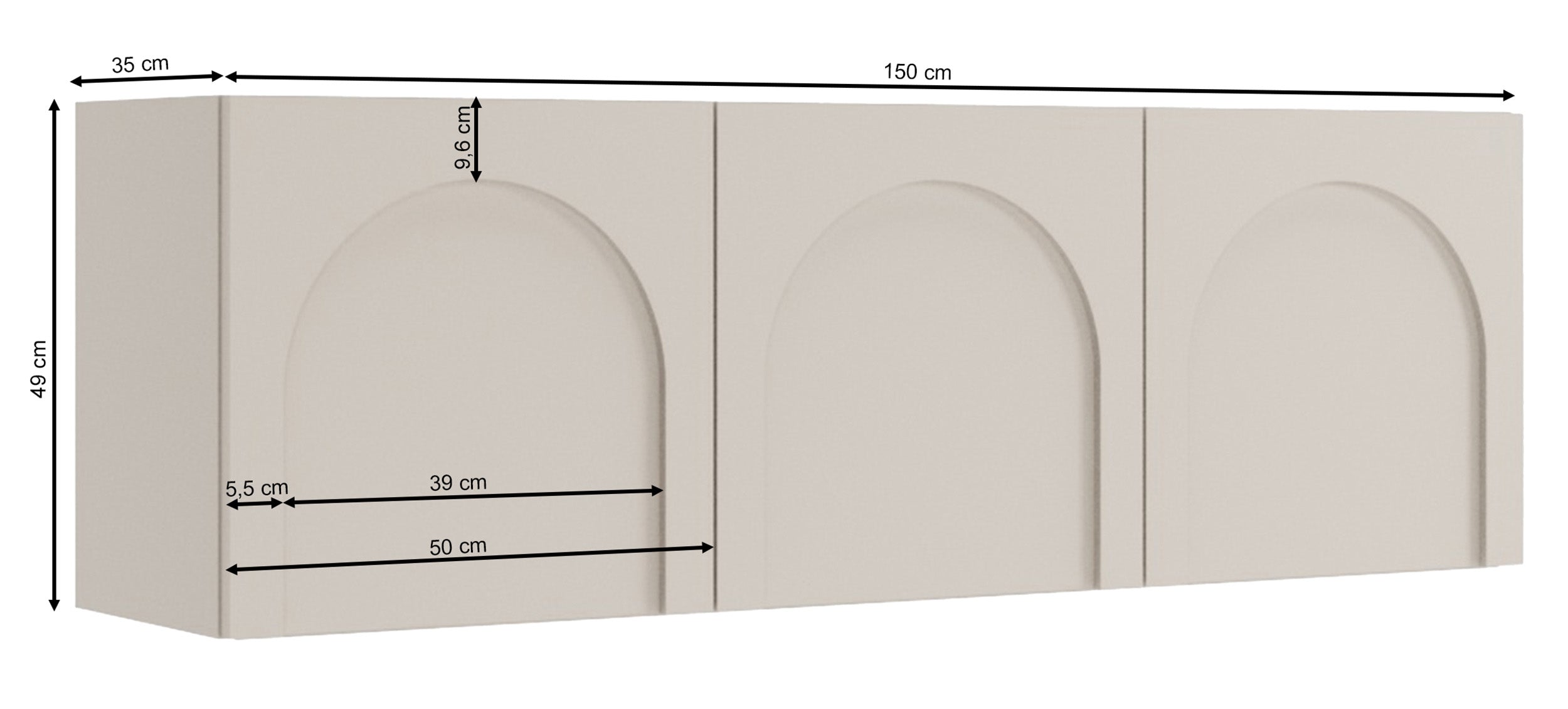 TV-Schrank Arkadia, dreitürig, mit gefrästen Fronten, 150 cm, Kaschmir