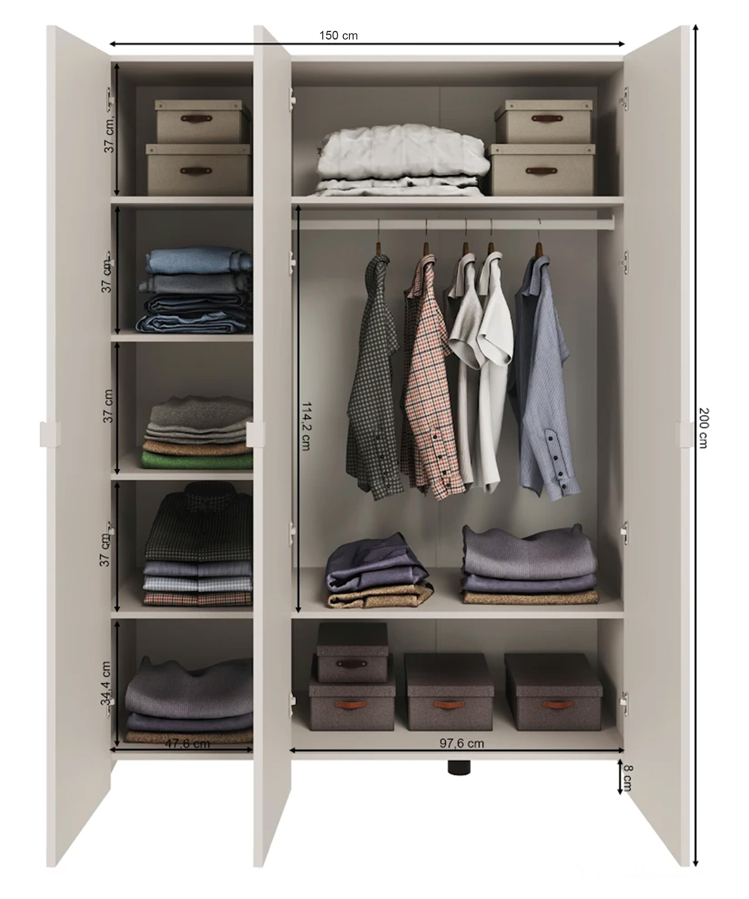 Drehtürenschrank Arkadia mit gefräster Front, 150 cm, Kaschmir