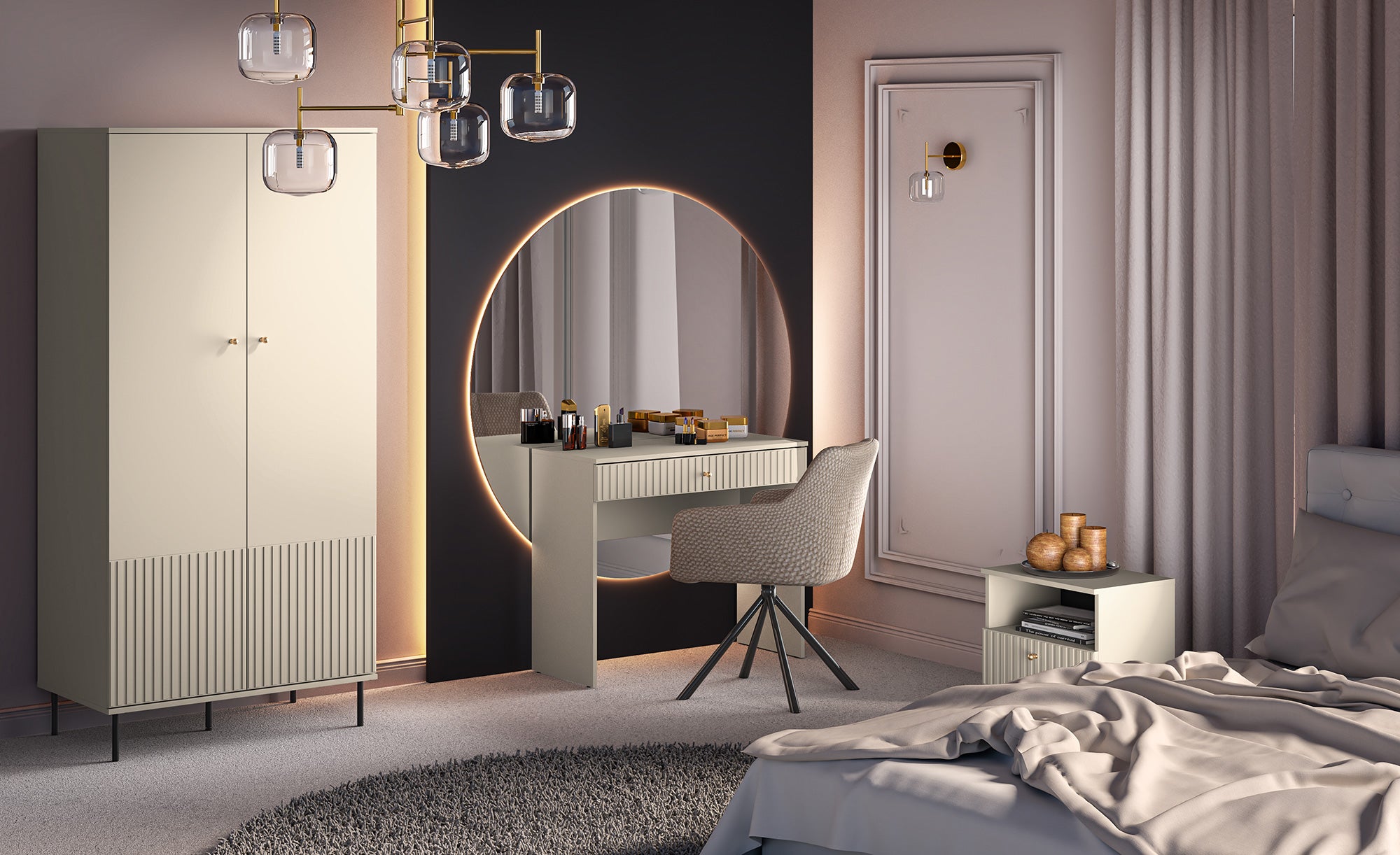 Caletto Schminktisch mit Schublade 92 cm, dekorative Lamellen, beige