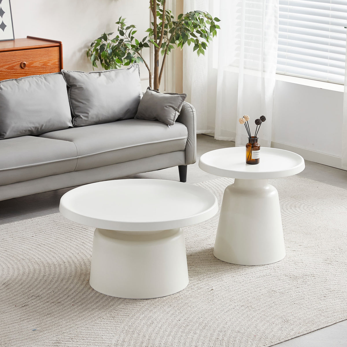 Brin Couchtisch-Set rund 70 und 50 cm cremefarben