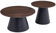 Lunnea runde Couchtisch-Sets 80 und 60 cm Nussbaum mit schwarzem Gestell