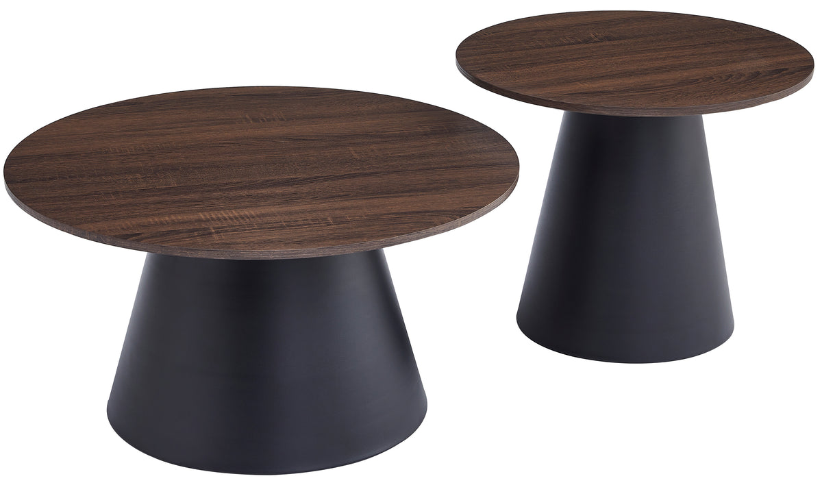 Lunnea runde Couchtisch-Sets 80 und 60 cm Nussbaum mit schwarzem Gestell