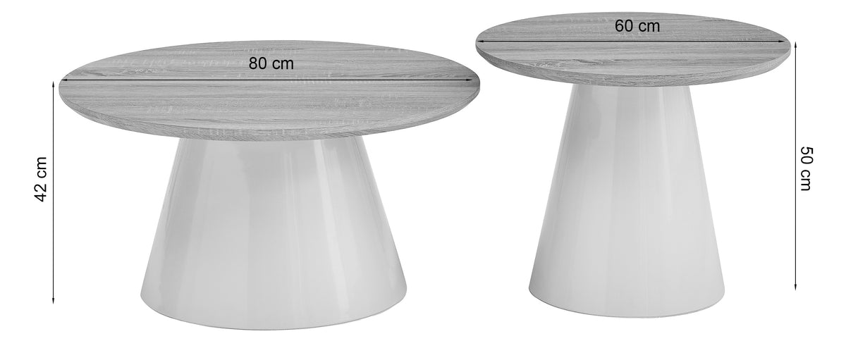 Lunnea runde Couchtisch-Sets 80 und 60 cm Nussbaum mit schwarzem Gestell