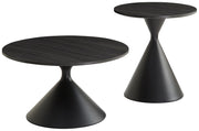 Adrize runde Kaffeetisch-Sets 50 und 70 cm, schwarzes Furnier mit Metallgestell