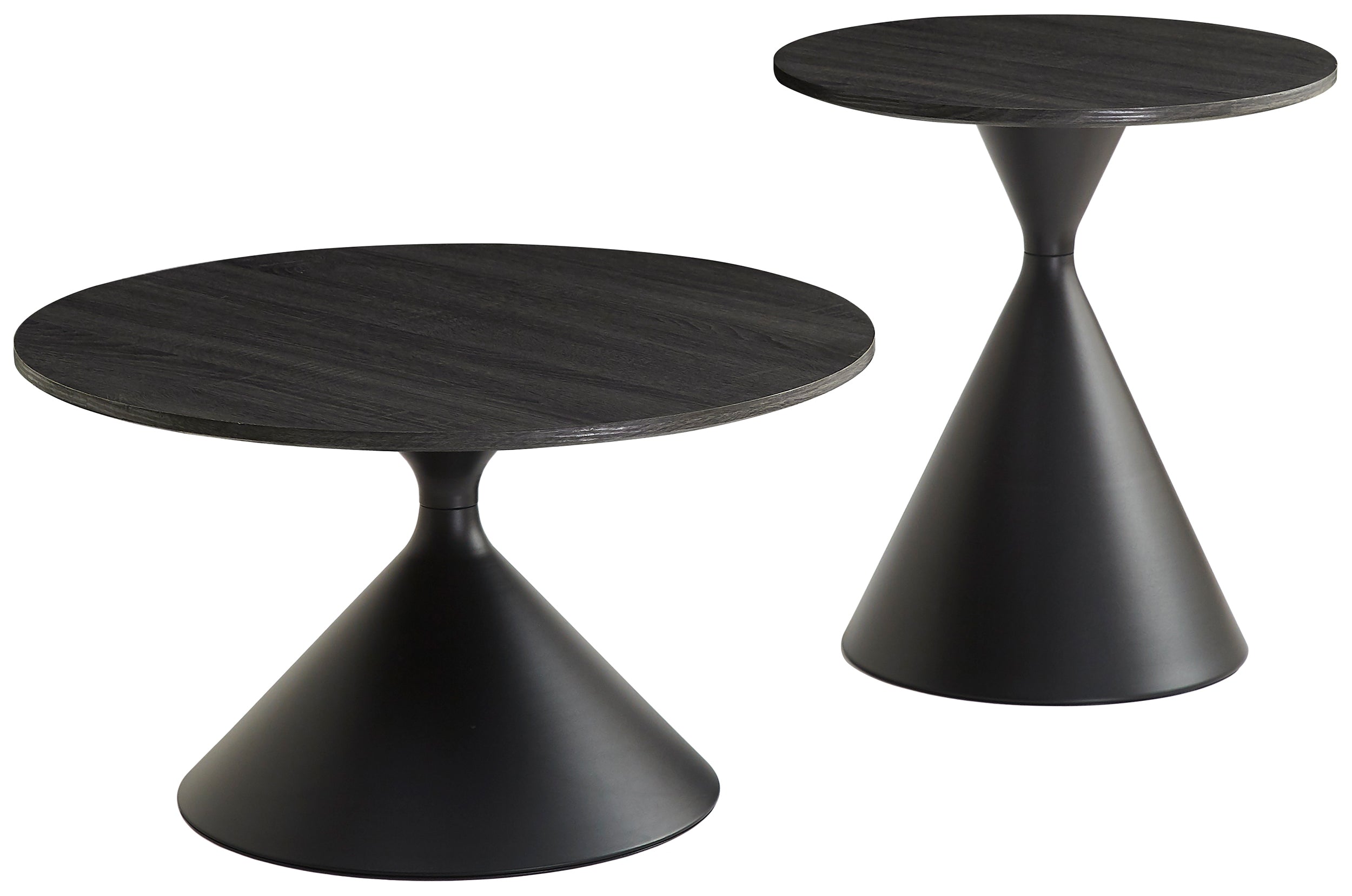 Adrize runde Kaffeetisch-Sets 50 und 70 cm, schwarzes Furnier mit Metallgestell