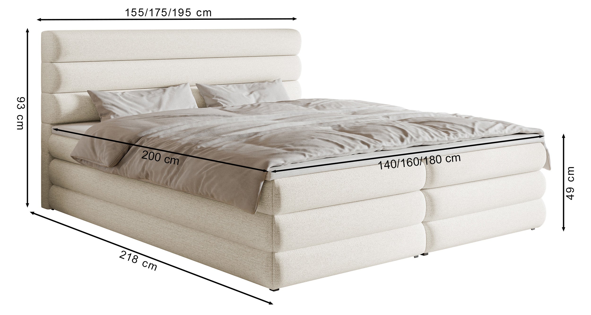 Kontinentales Bett 160x200 cm Alegre mit Topper und zwei Stauraumfächern, schwarzer hydrophober Chenillebezug