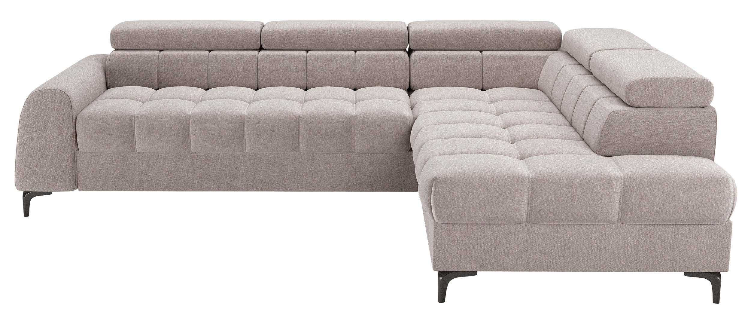Ecksofa mit Schlaffunktion Arellio, L-förmig, rechtsseitig, mit Stauraum, grau-beiges Chenille