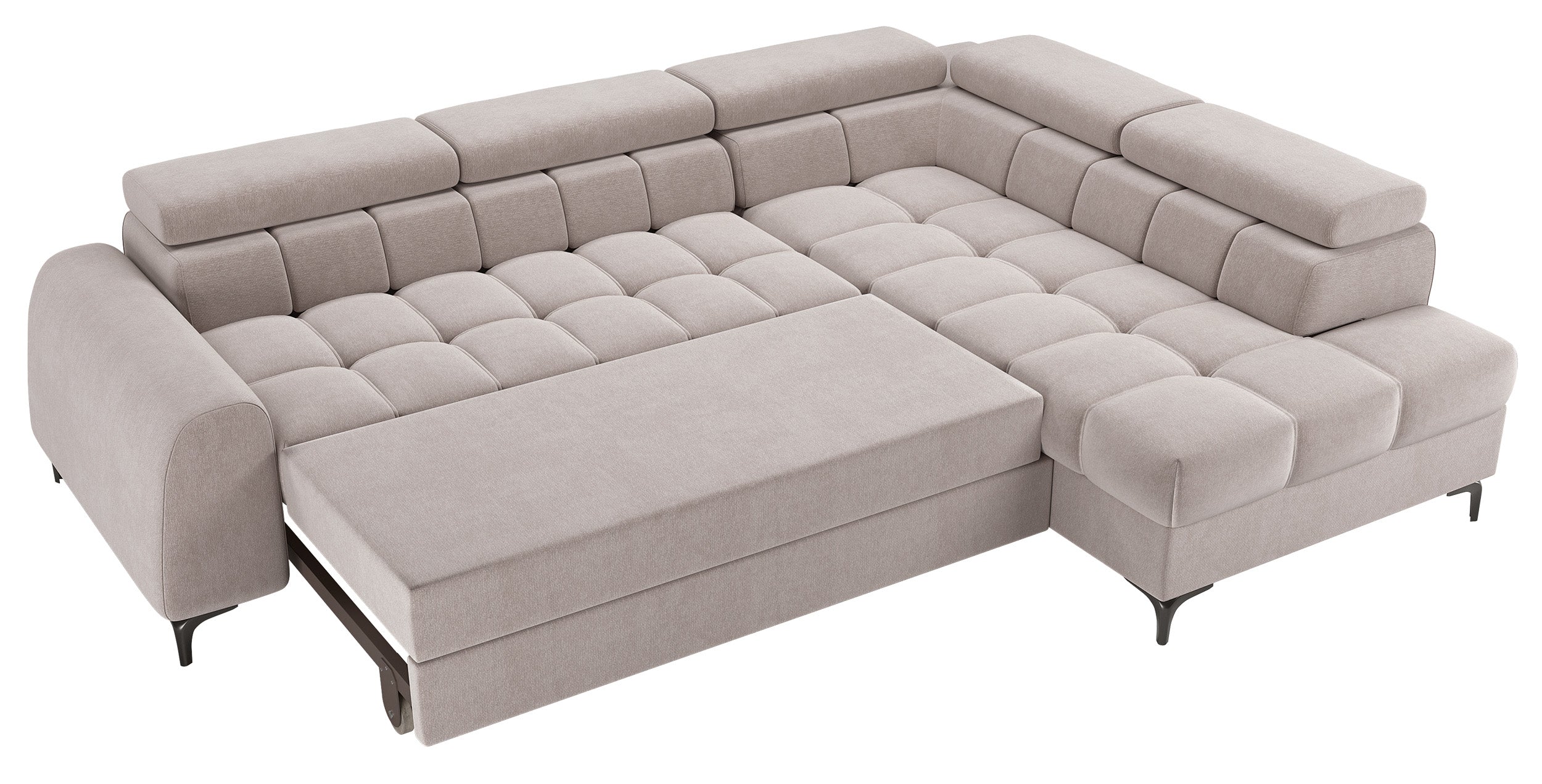 Ecksofa mit Schlaffunktion Arellio, L-förmig, rechtsseitig, mit Stauraum, grau-beiges Chenille