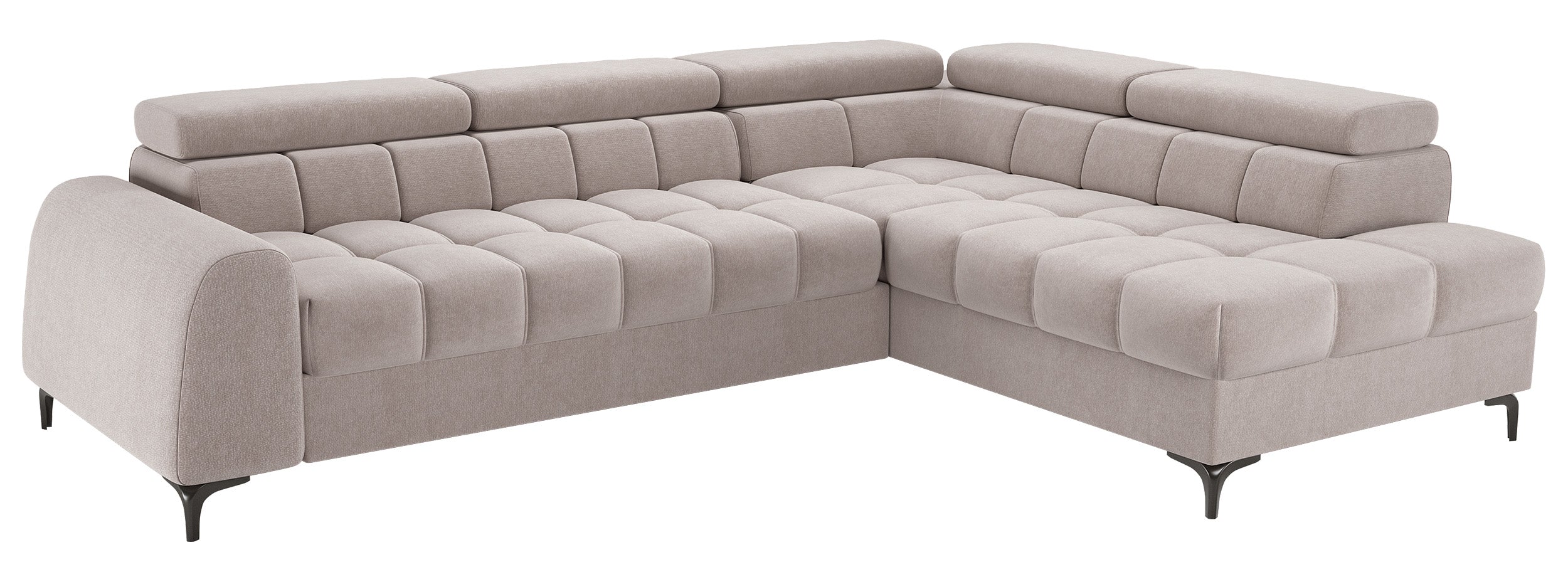 Ecksofa mit Schlaffunktion Arellio, L-förmig, rechtsseitig, mit Stauraum, grau-beiges Chenille