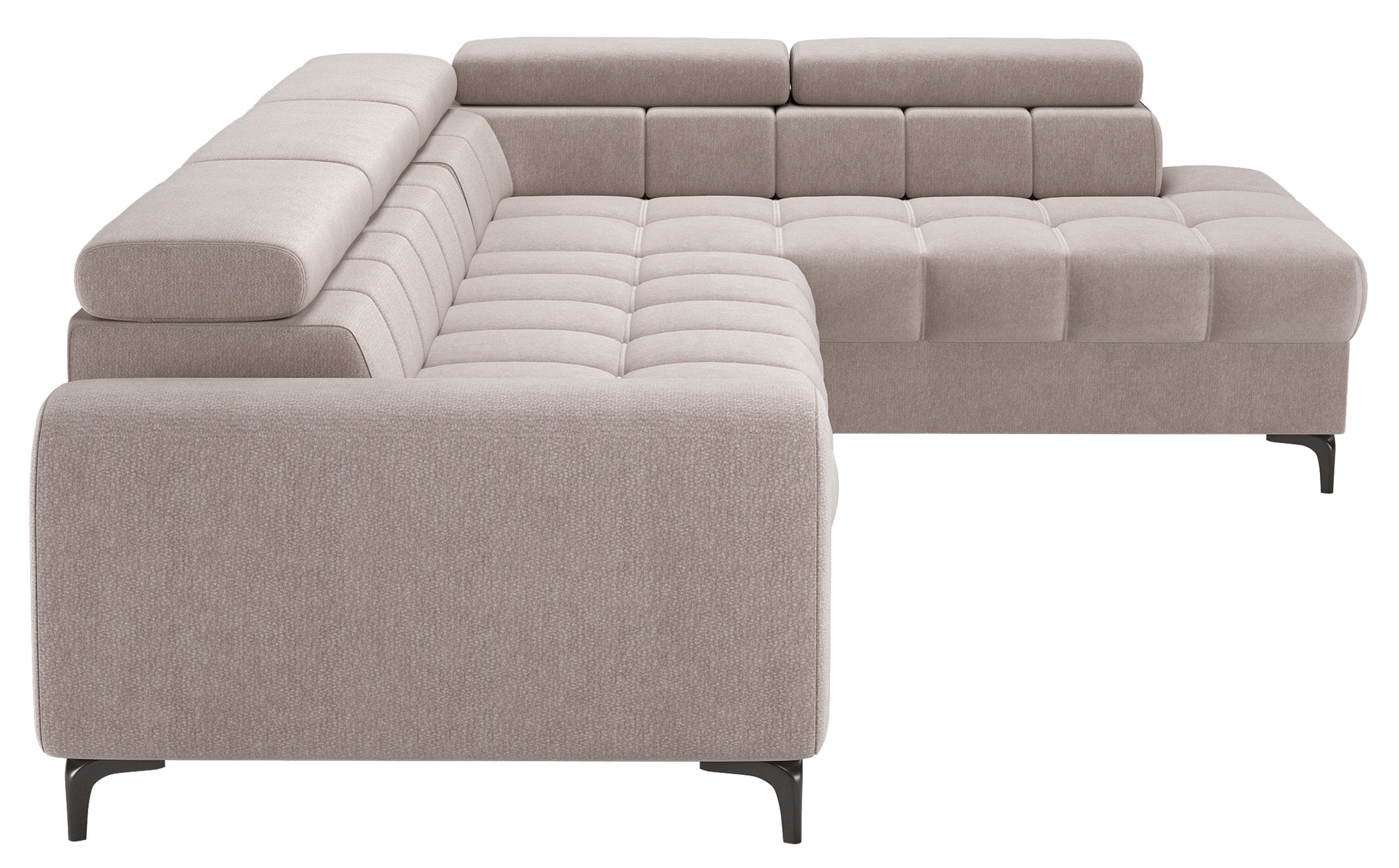 Ecksofa mit Schlaffunktion Arellio, L-förmig, rechtsseitig, mit Stauraum, grau-beiges Chenille