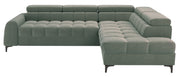 Ecksofa mit Schlaffunktion Arellio, L-förmig, rechtsseitig, mit Stauraum, Salbeigrüner Chenille-Bezug