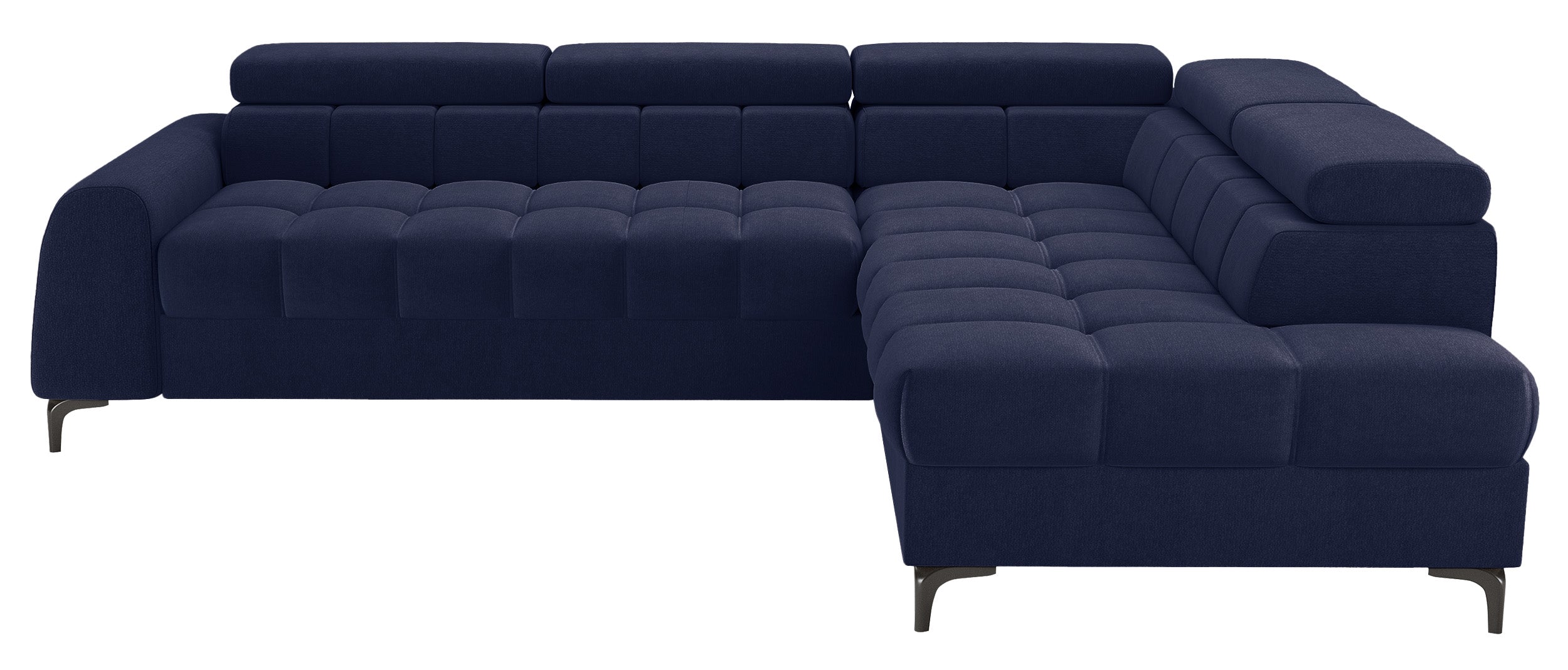Ecksofa mit Schlaffunktion Arellio, L-förmig, rechtsseitig, mit Stauraum, marineblauer Chenille-Stoff