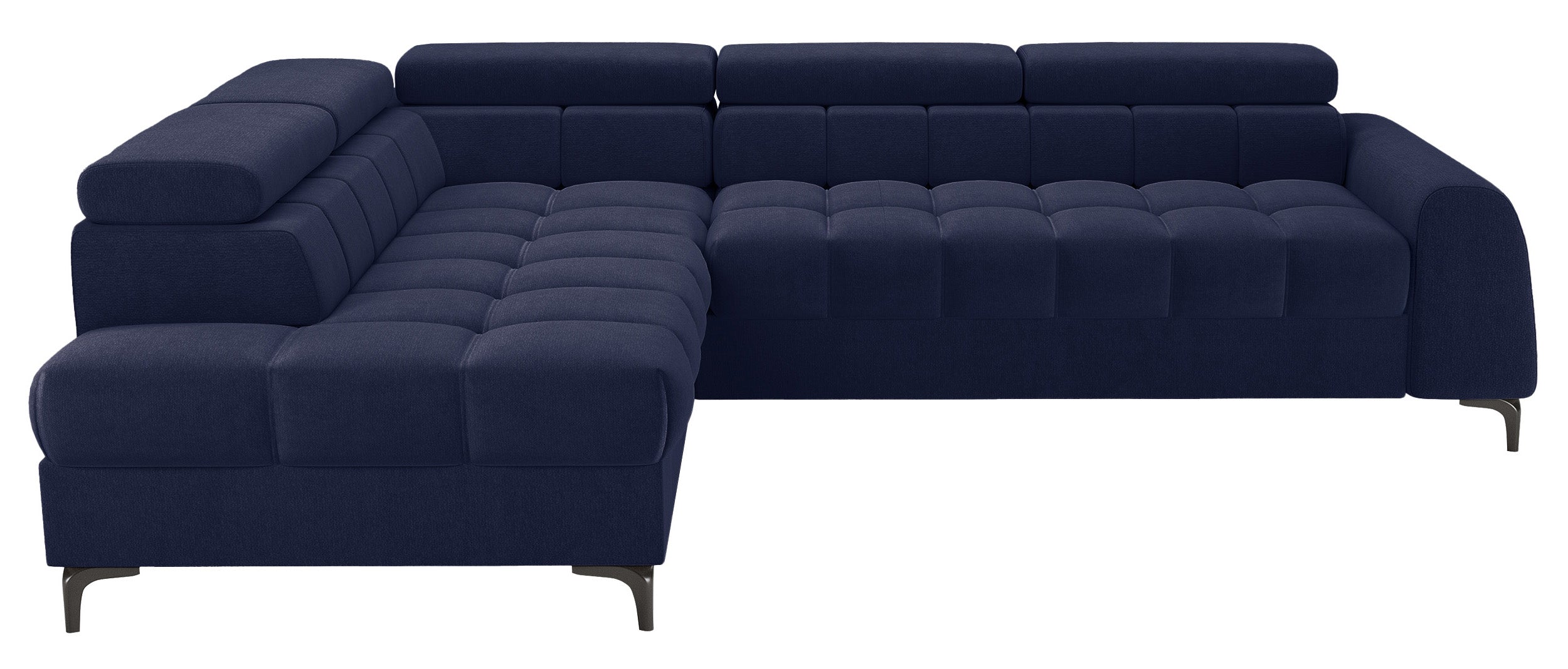 Ecksofa mit Schlafunktion Arellio, L-förmig, linksseitig, mit Stauraum, marineblauer Chenille-Stoff