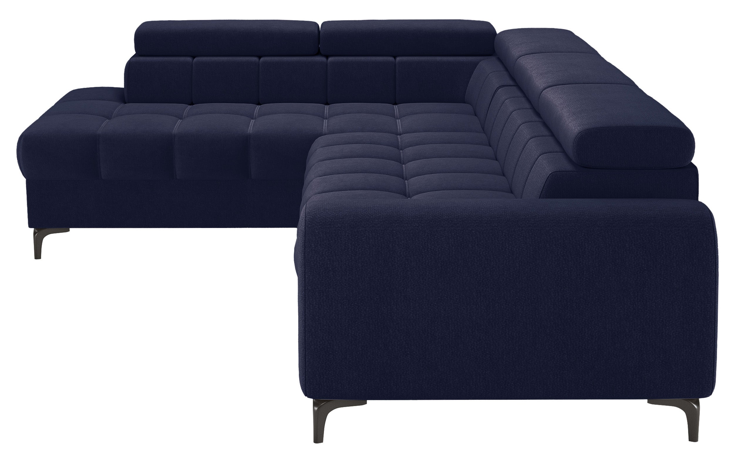 Ecksofa mit Schlafunktion Arellio, L-förmig, linksseitig, mit Stauraum, marineblauer Chenille-Stoff