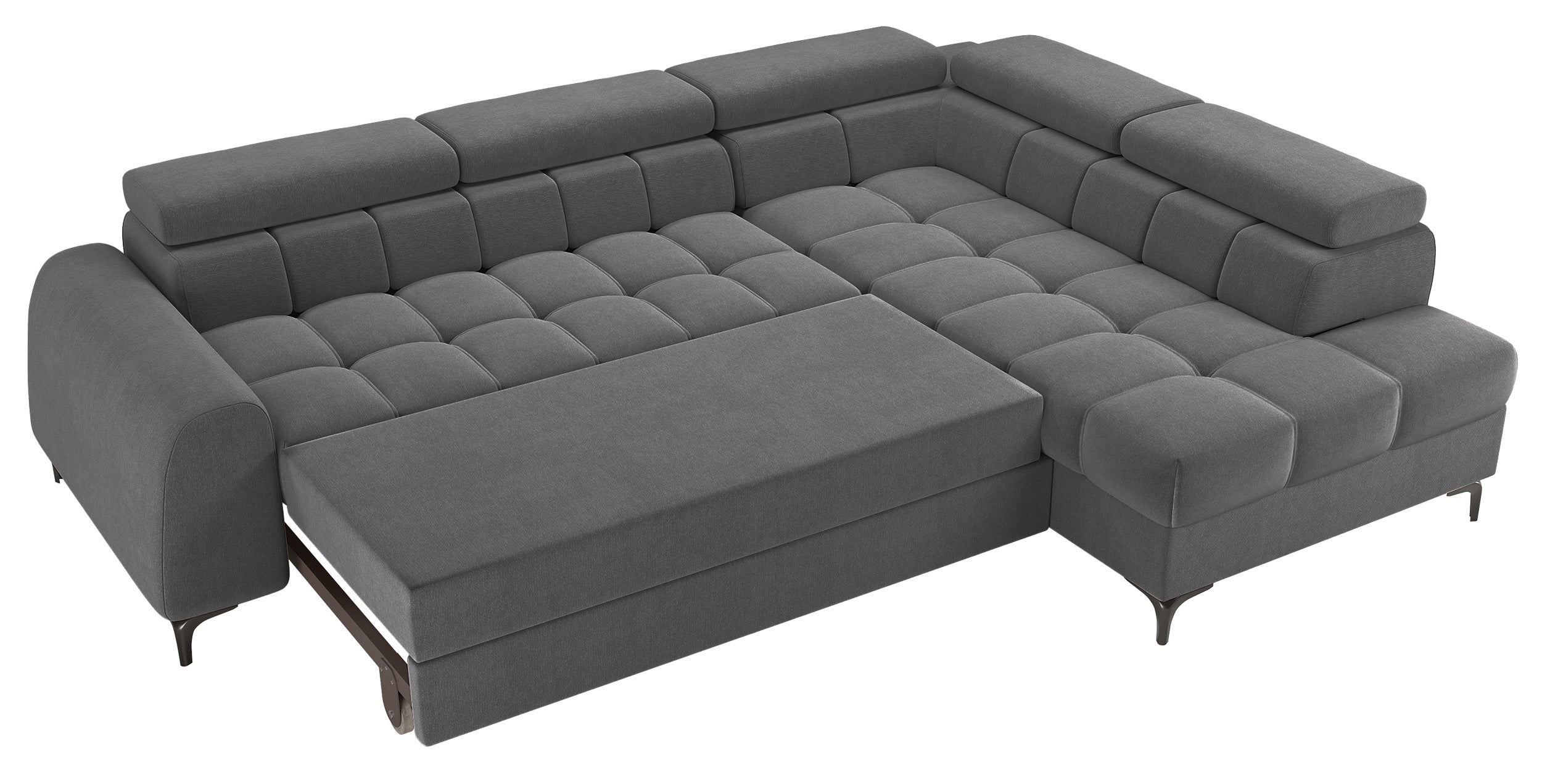 Ecksofa mit Schlaffunktion Arellio, L-förmig, rechtsseitig, mit Stauraum, grauer Chenille-Stoff