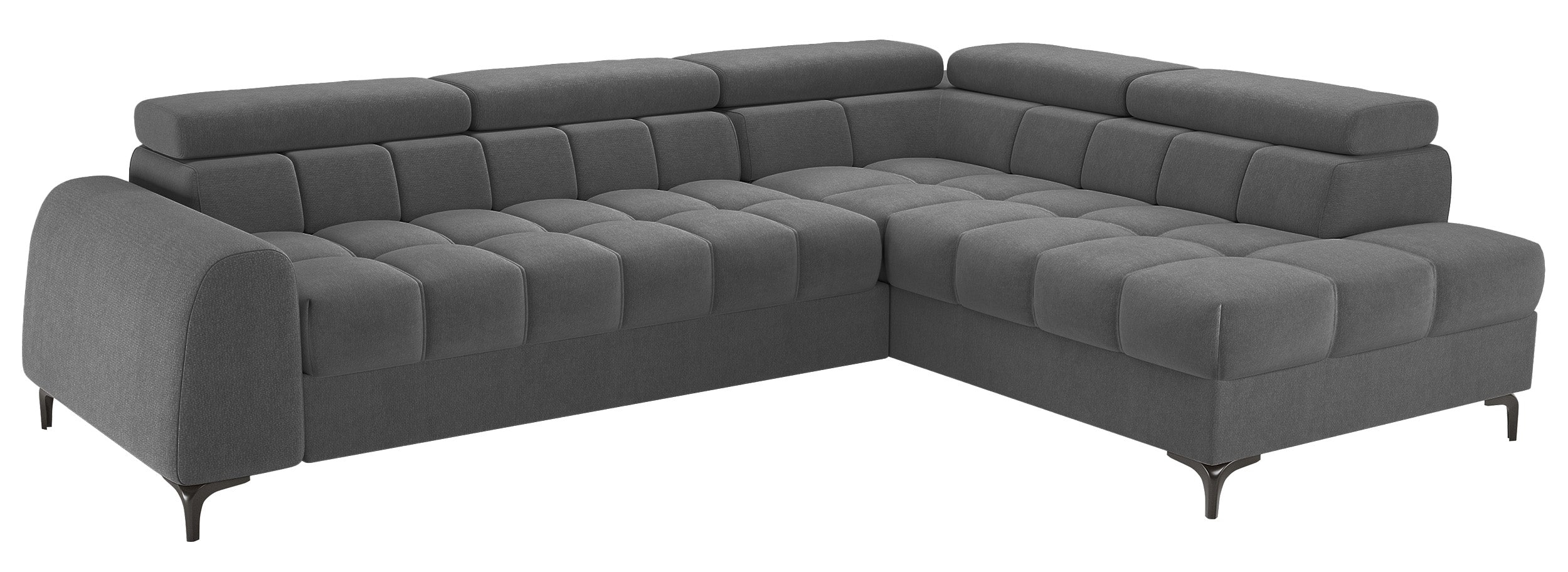 Ecksofa mit Schlaffunktion Arellio, L-förmig, rechtsseitig, mit Stauraum, grauer Chenille-Stoff
