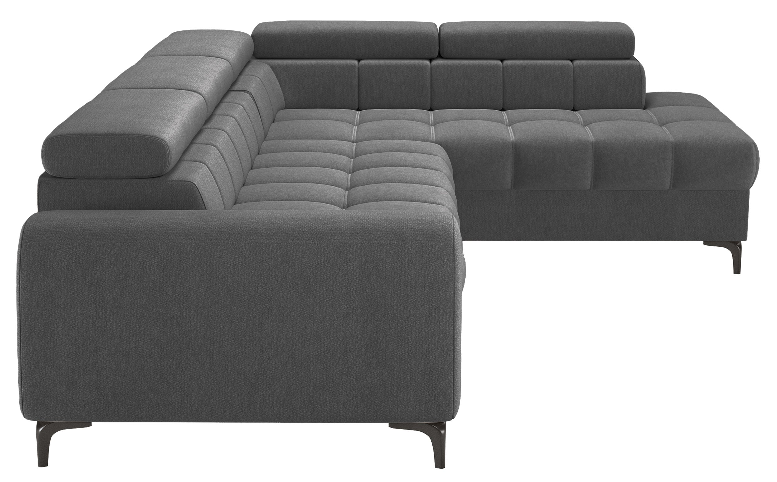 Ecksofa mit Schlaffunktion Arellio, L-förmig, rechtsseitig, mit Stauraum, grauer Chenille-Stoff