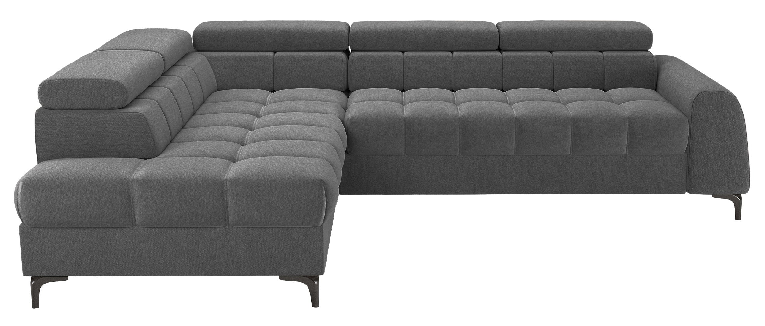 Ecksofa mit Schlaffunktion Arellio, L-förmig, linksseitig, mit Stauraum, grauer Chenille-Stoff