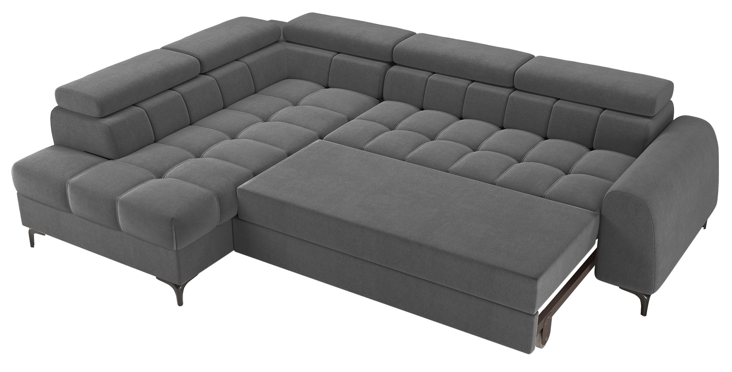 Ecksofa mit Schlaffunktion Arellio, L-förmig, linksseitig, mit Stauraum, grauer Chenille-Stoff