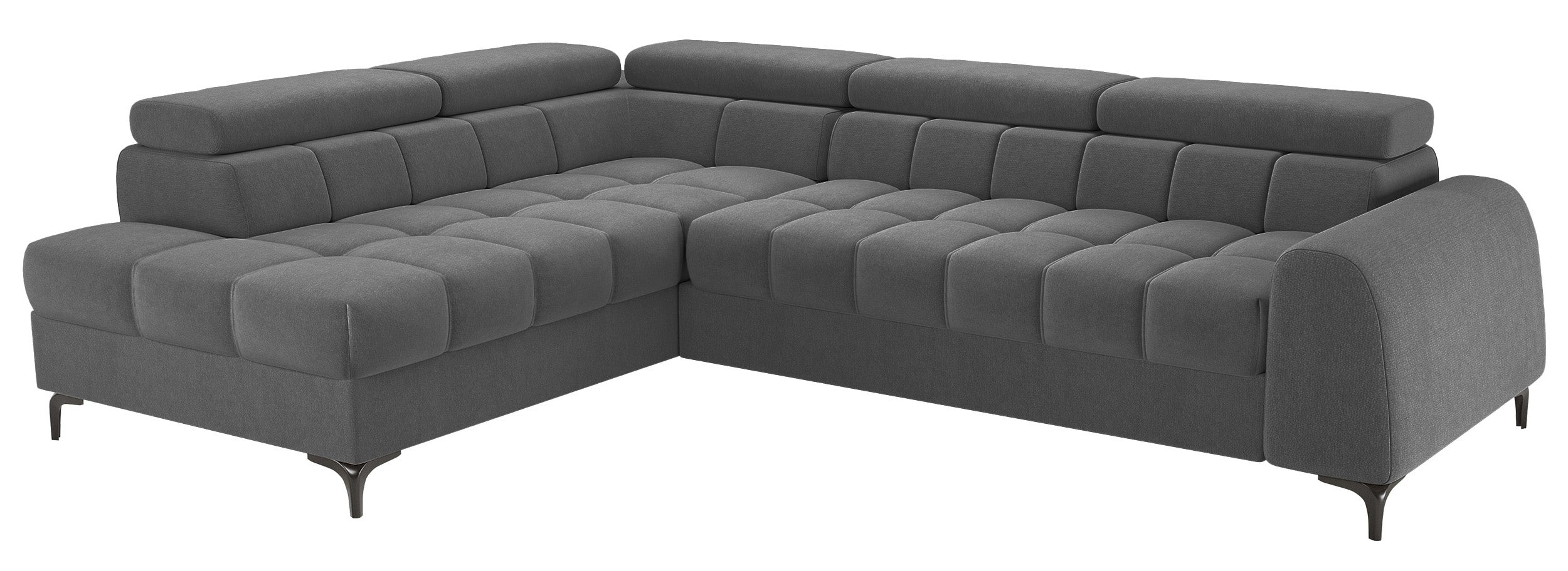 Ecksofa mit Schlaffunktion Arellio, L-förmig, linksseitig, mit Stauraum, grauer Chenille-Stoff