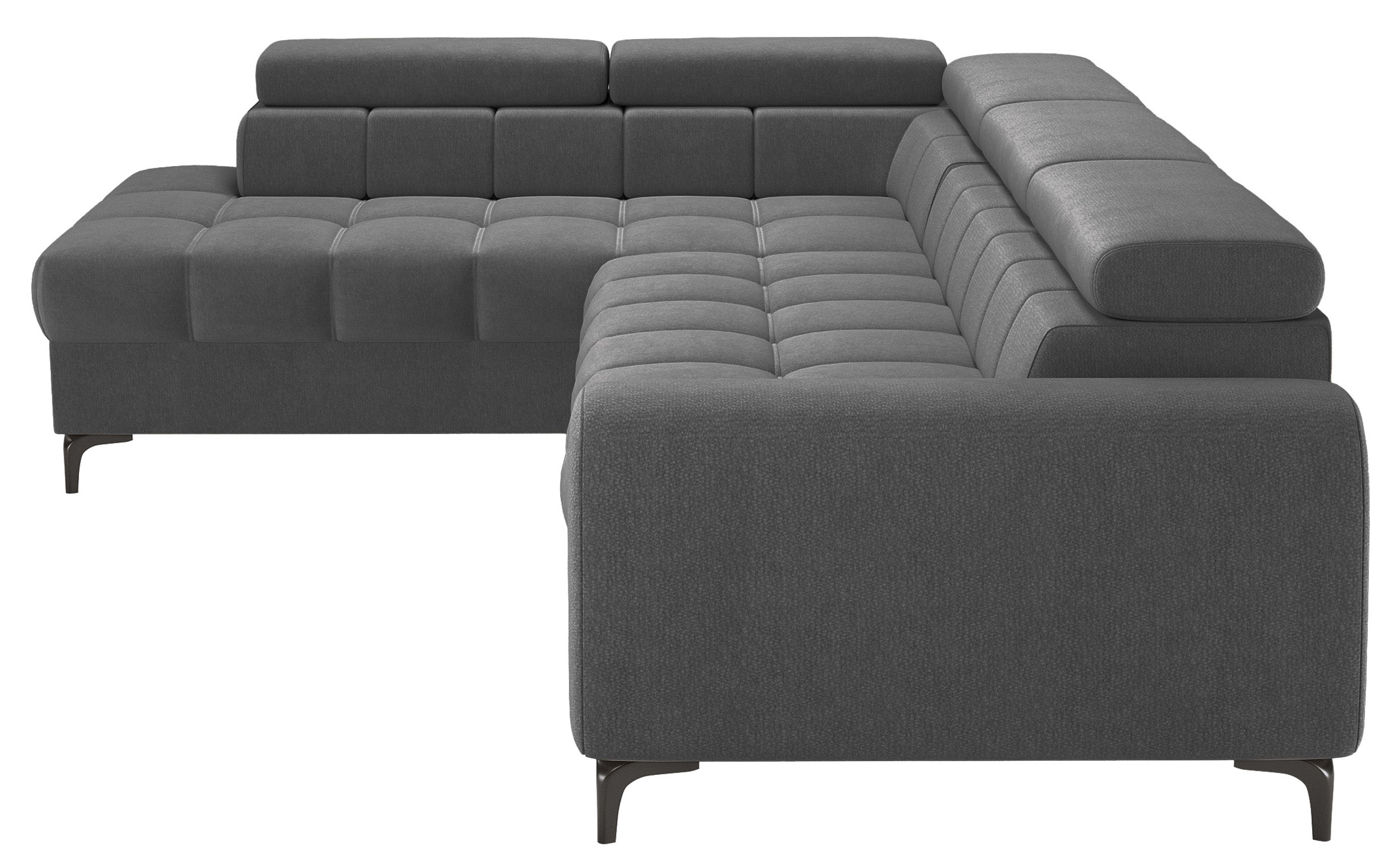 Ecksofa mit Schlaffunktion Arellio, L-förmig, linksseitig, mit Stauraum, grauer Chenille-Stoff