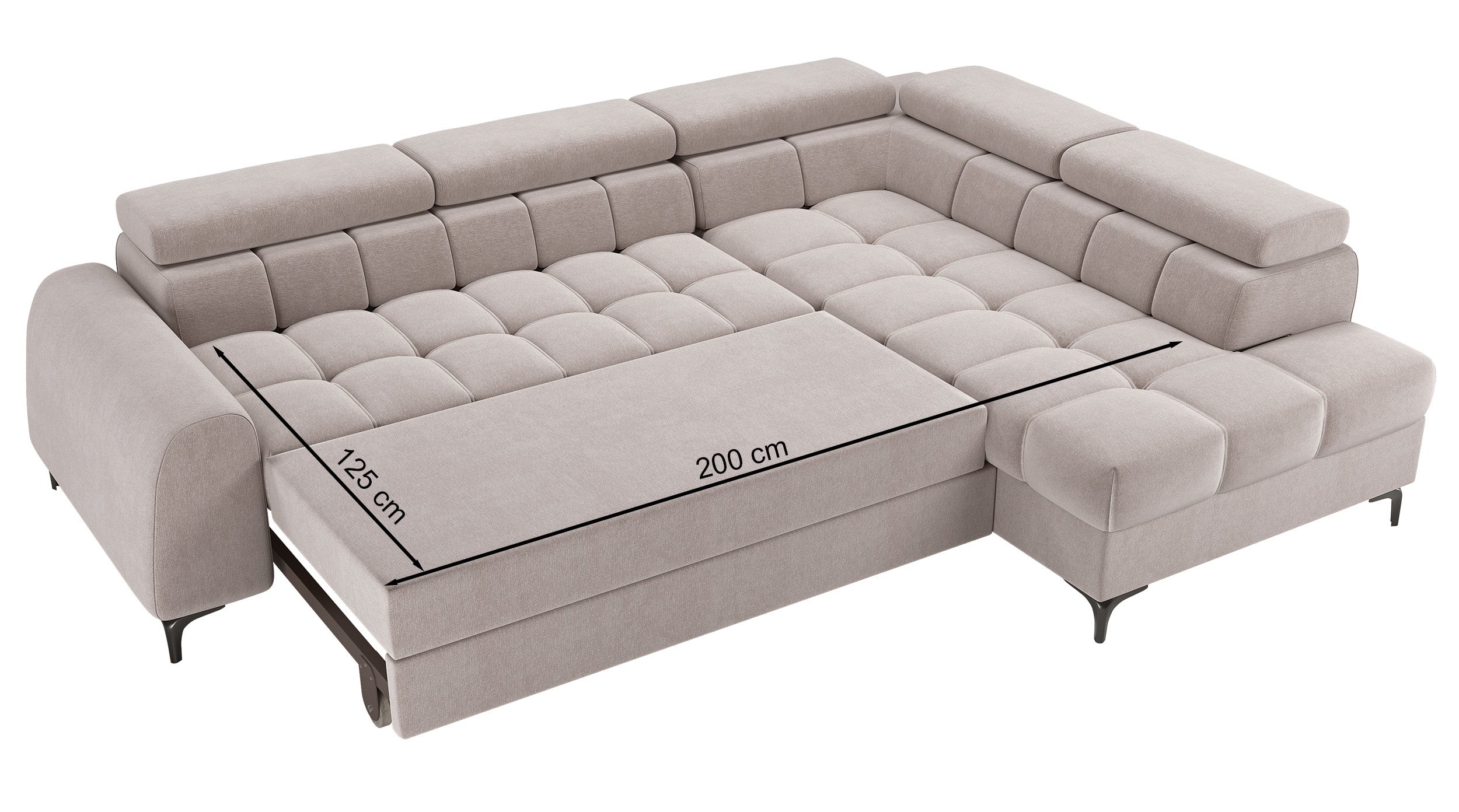 Ecksofa mit Schlaffunktion Arellio, L-förmig, rechtsseitig, mit Stauraum, grau-beiges Chenille