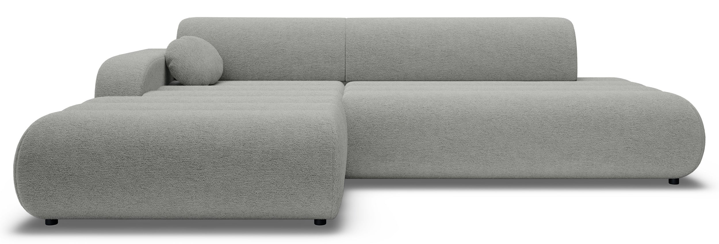 Ecksofa mit Schlaffunktion Arione, L-förmig, linksseitig, mit Stauraum, hellgrauer Chenille-Stoff