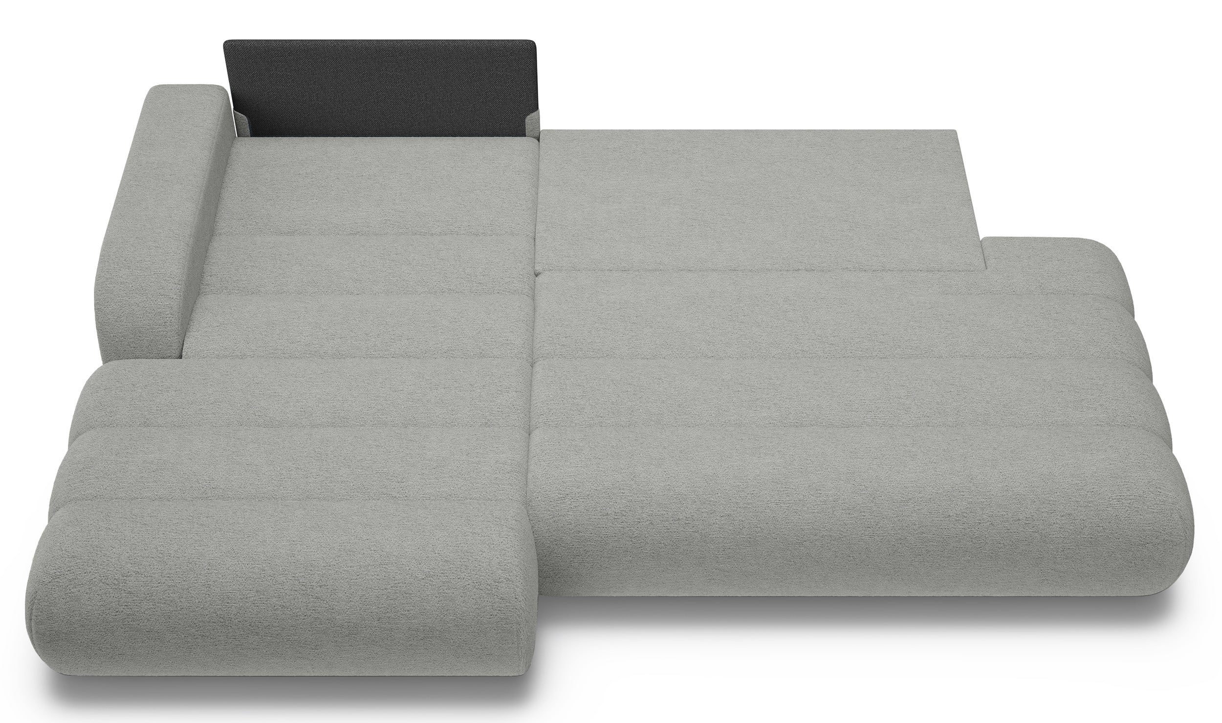 Ecksofa mit Schlaffunktion Arione, L-förmig, linksseitig, mit Stauraum, hellgrauer Chenille-Stoff