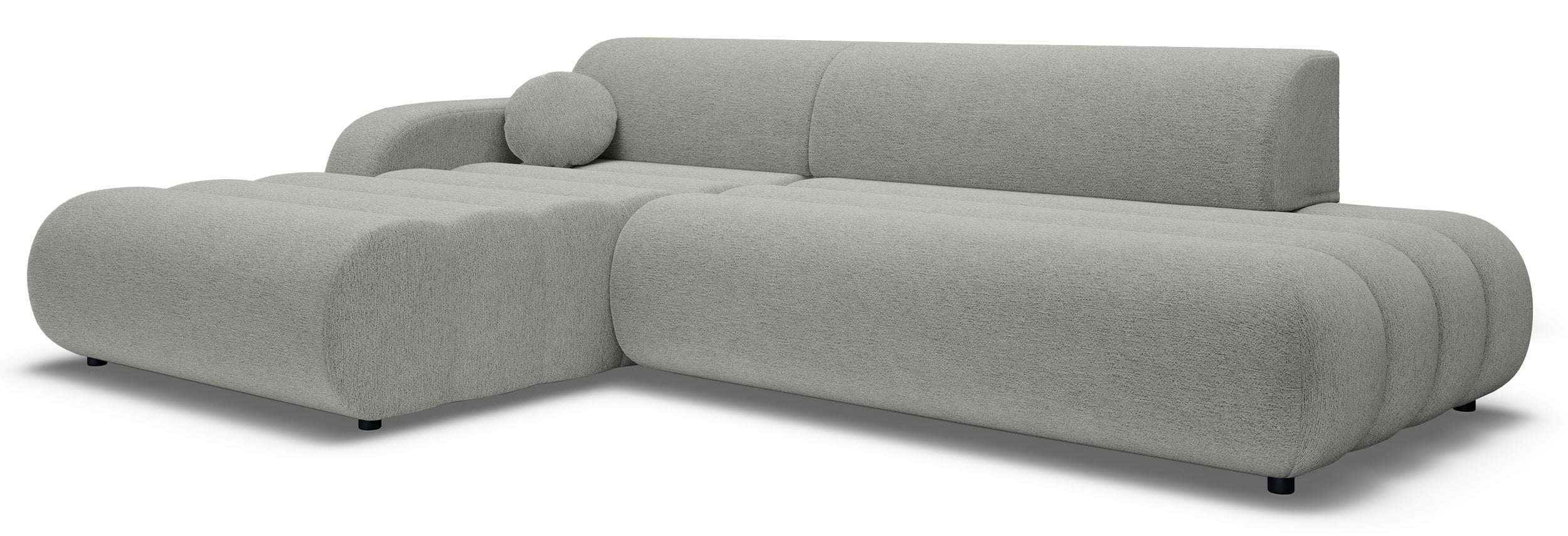 Ecksofa mit Schlaffunktion Arione, L-förmig, linksseitig, mit Stauraum, hellgrauer Chenille-Stoff