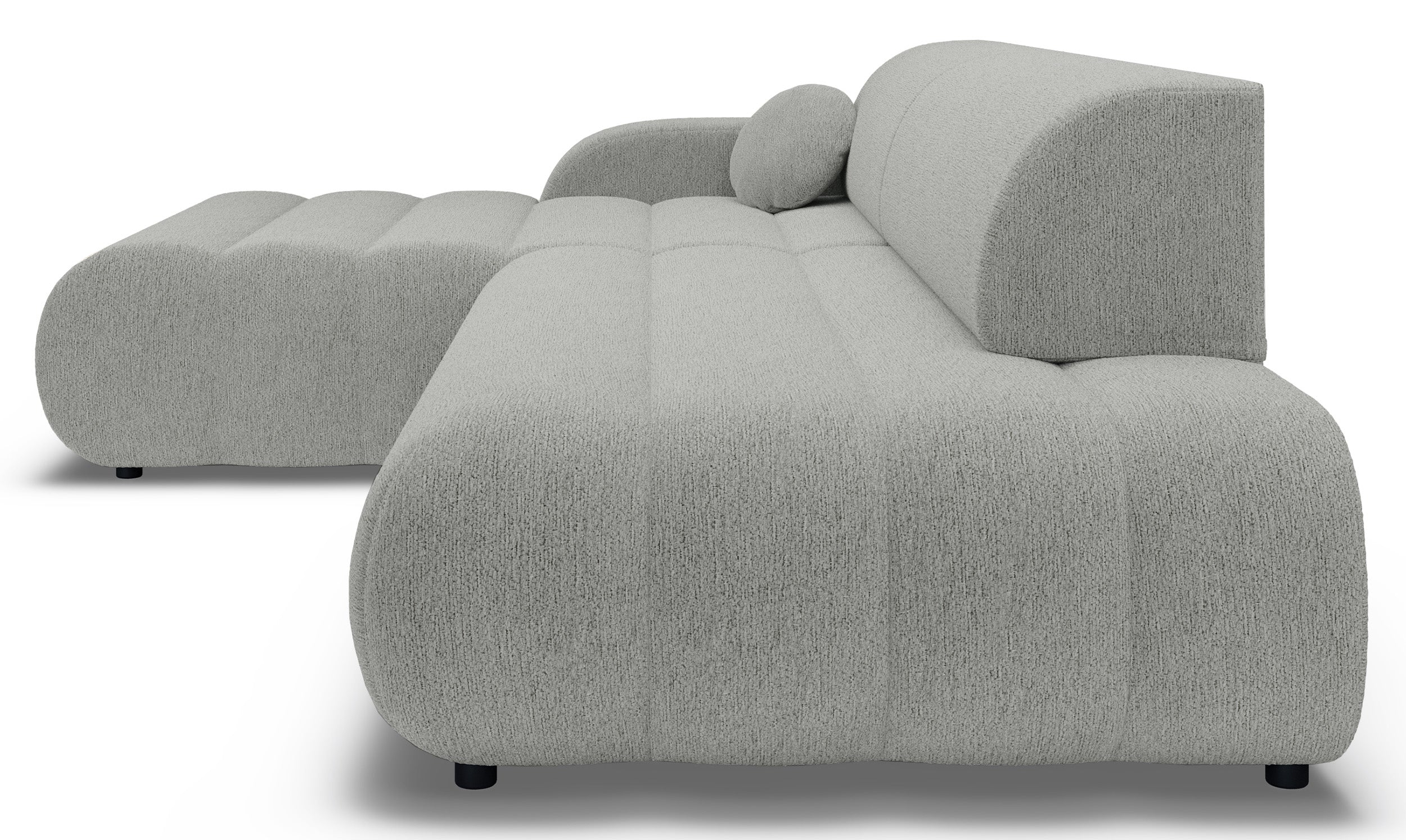 Ecksofa mit Schlaffunktion Arione, L-förmig, linksseitig, mit Stauraum, hellgrauer Chenille-Stoff