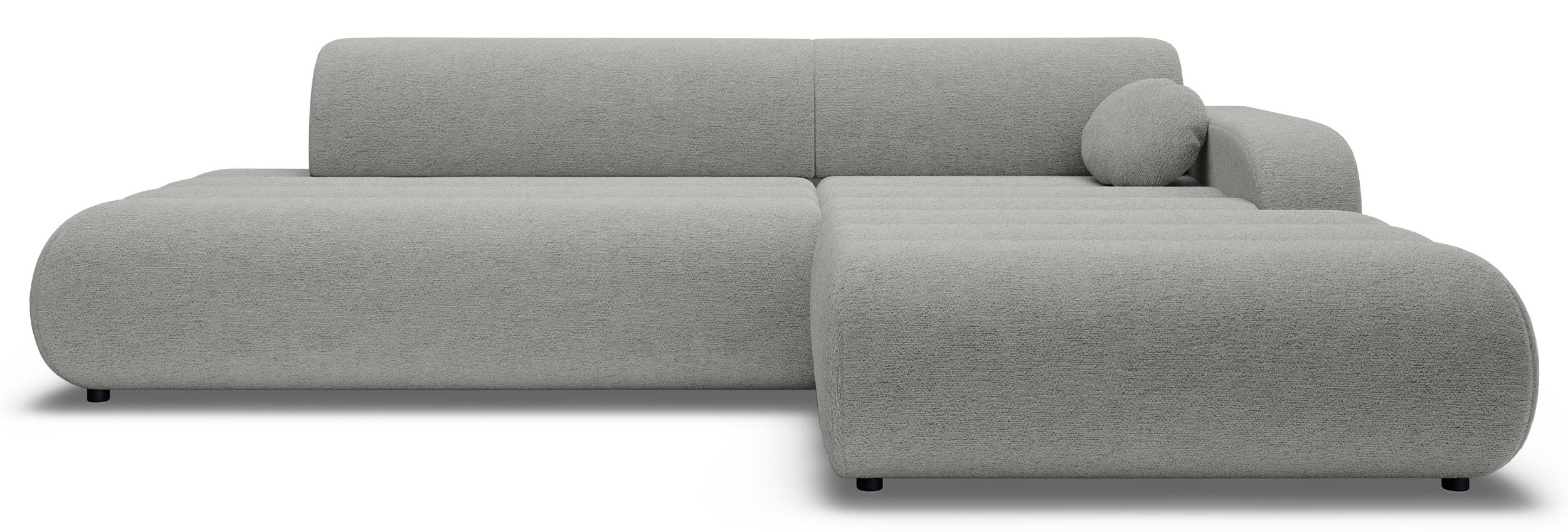 Ecksofa mit Schlaffunktion Arione, L-förmig, rechtsseitig, mit Stauraum, hellgrauer Chenillestoff