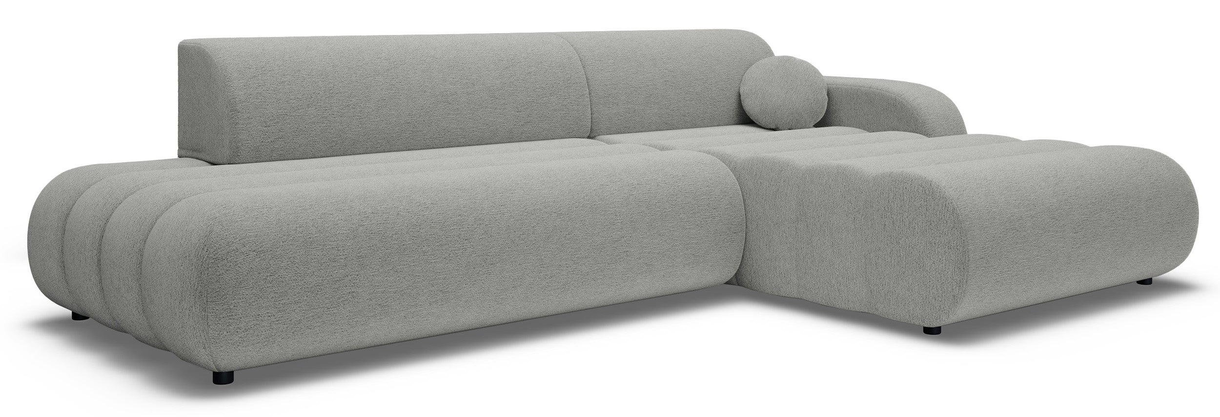 Ecksofa mit Schlaffunktion Arione, L-förmig, rechtsseitig, mit Stauraum, hellgrauer Chenillestoff