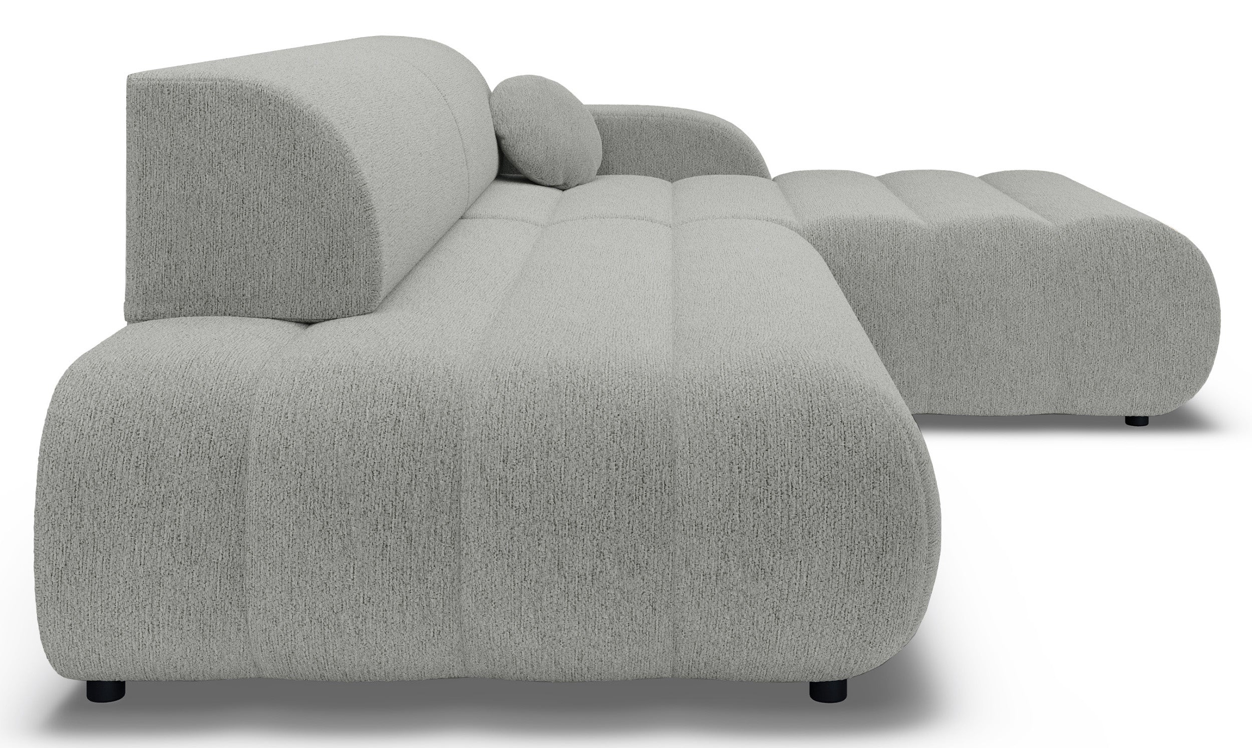 Ecksofa mit Schlaffunktion Arione, L-förmig, rechtsseitig, mit Stauraum, hellgrauer Chenillestoff