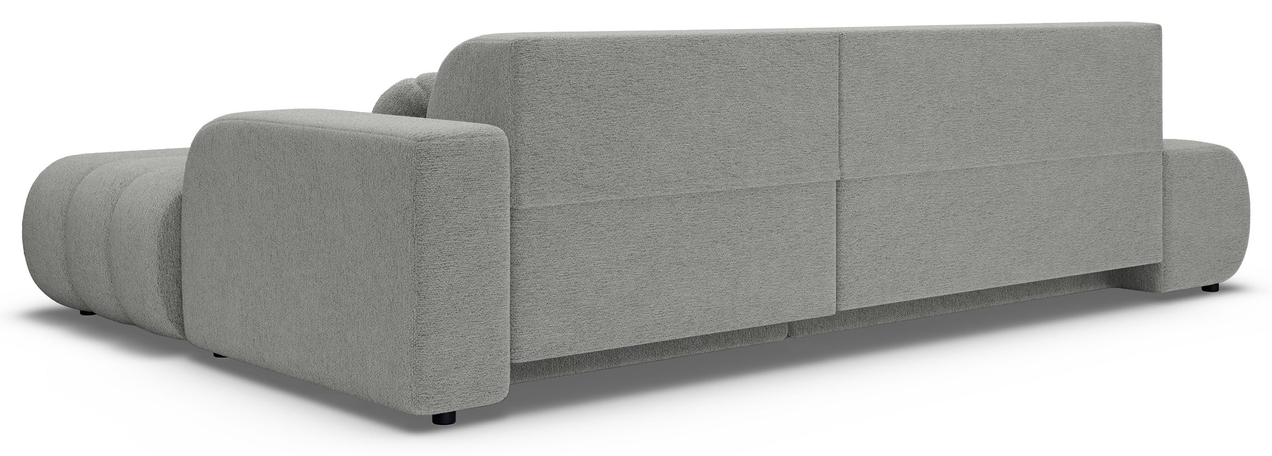 Ecksofa mit Schlaffunktion Arione, L-förmig, rechtsseitig, mit Stauraum, hellgrauer Chenillestoff