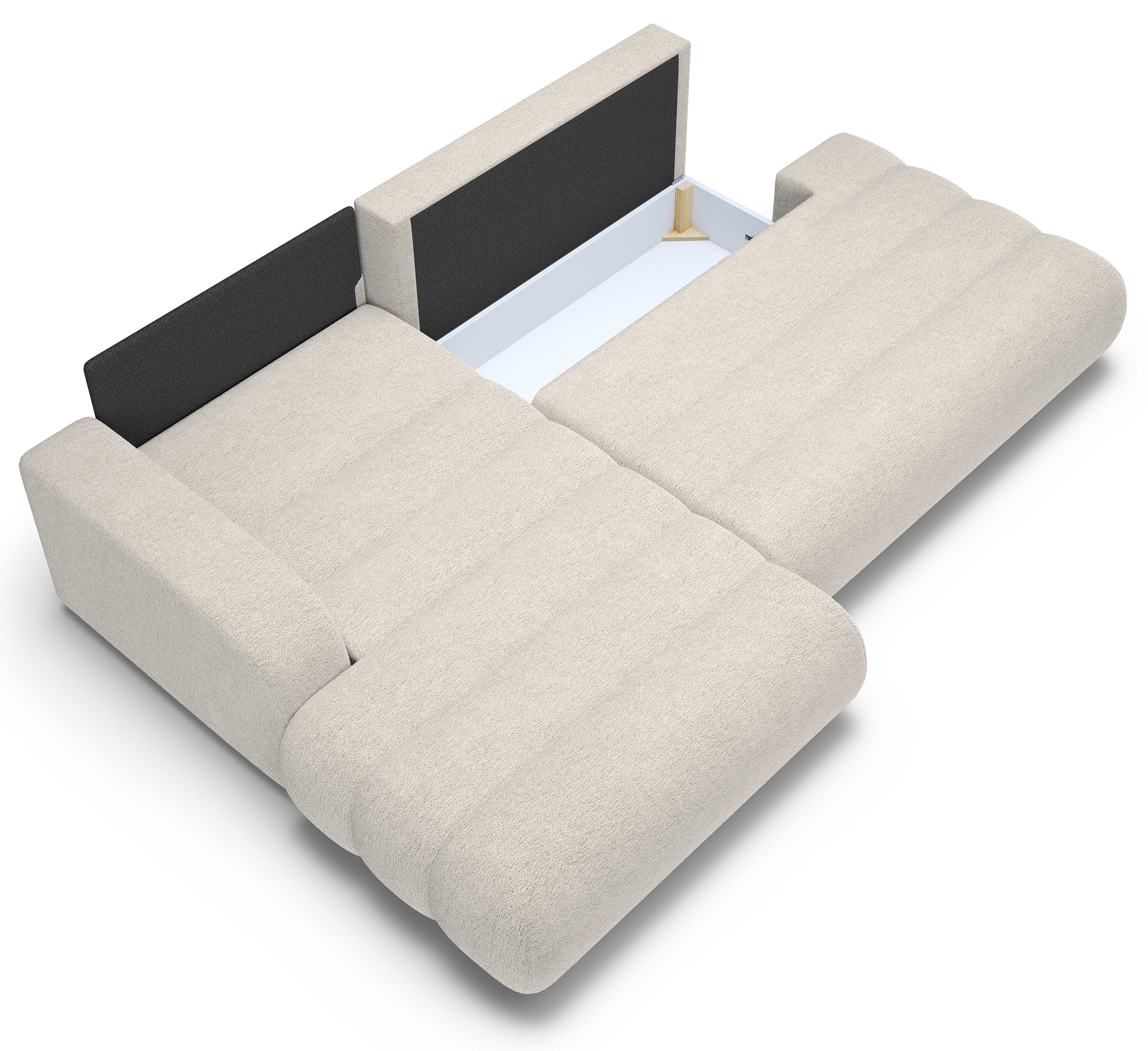 Ecksofa mit Schlaffunktion Arione, L-förmig, linksseitig, mit Stauraum, hellbeige Chenille