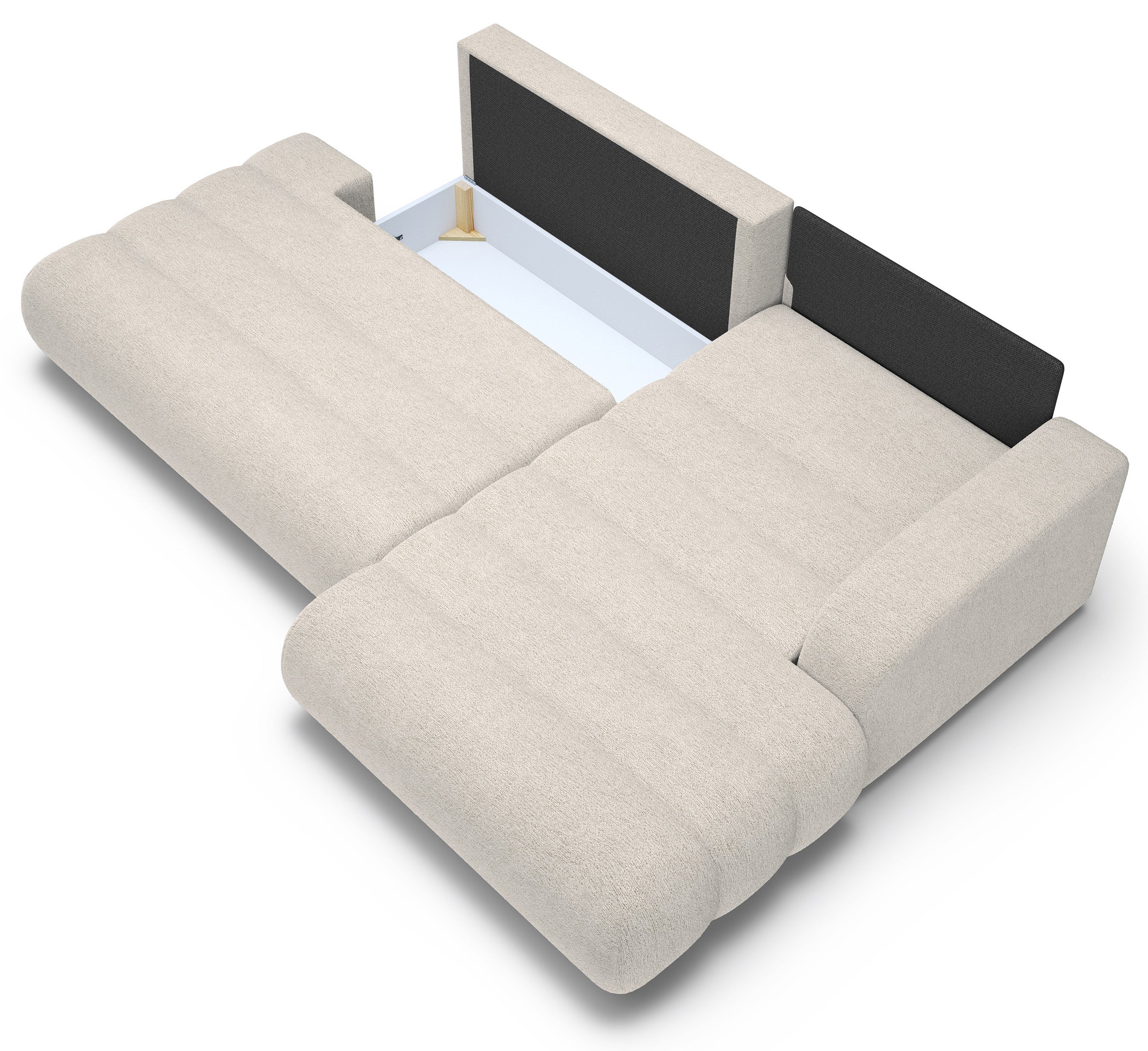 Ecksofa mit Schlaffunktion Arione, L-förmig, rechtsseitig, mit Stauraum, hellbeige Chenille