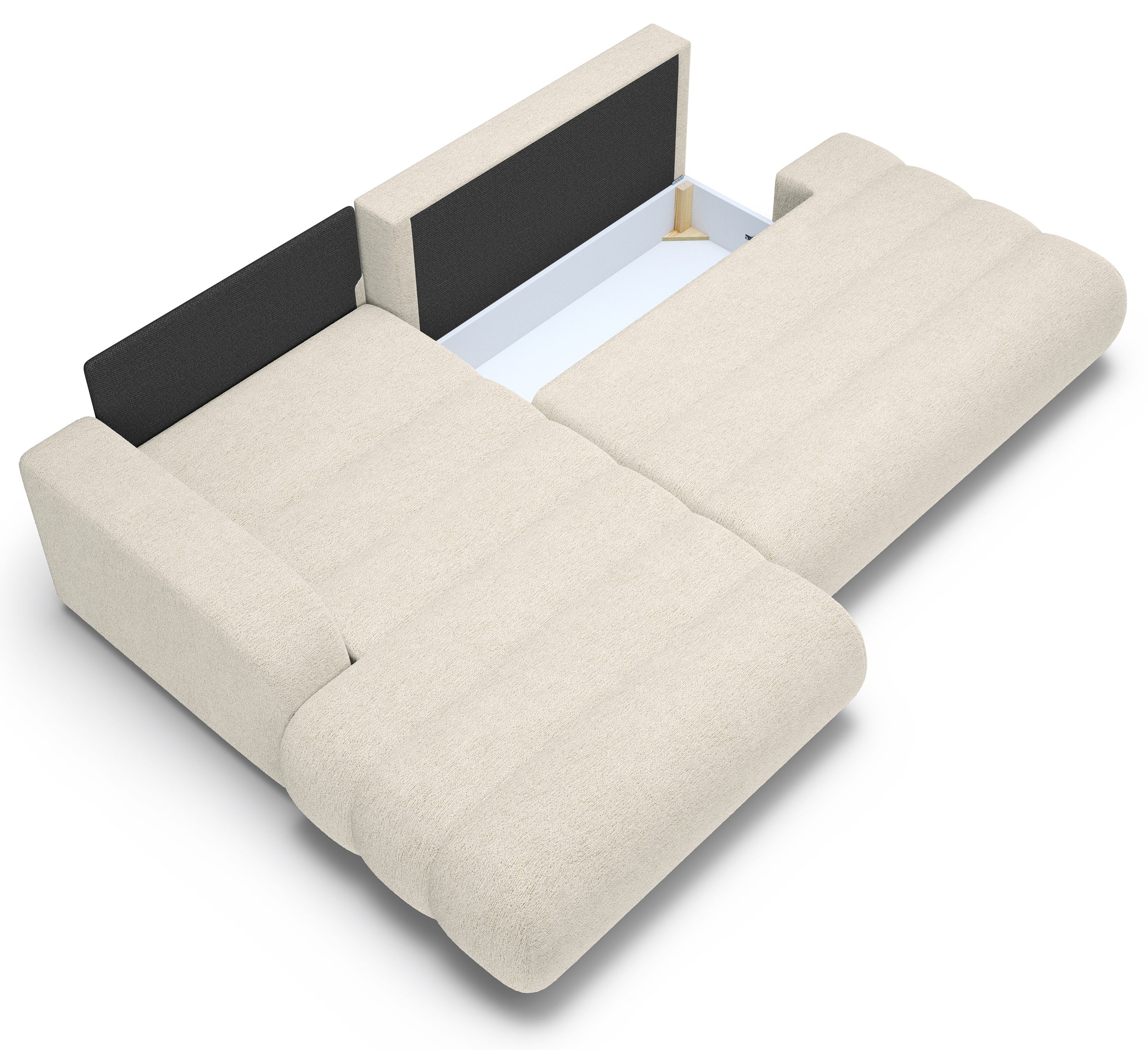 Ecksofa mit Schlafunktion Arione, L-förmig, linksseitig, mit Stauraum, cremefarbener Chenillebezug