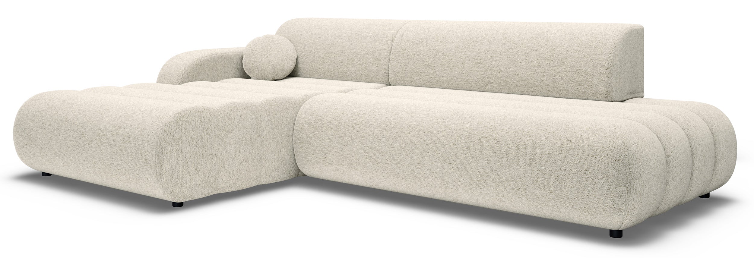 Ecksofa mit Schlafunktion Arione, L-förmig, linksseitig, mit Stauraum, cremefarbener Chenillebezug