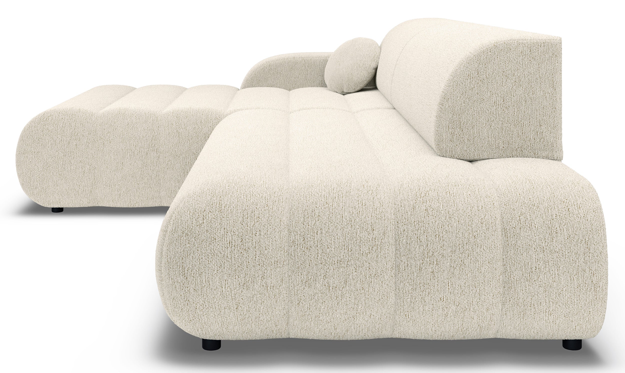 Ecksofa mit Schlafunktion Arione, L-förmig, linksseitig, mit Stauraum, cremefarbener Chenillebezug