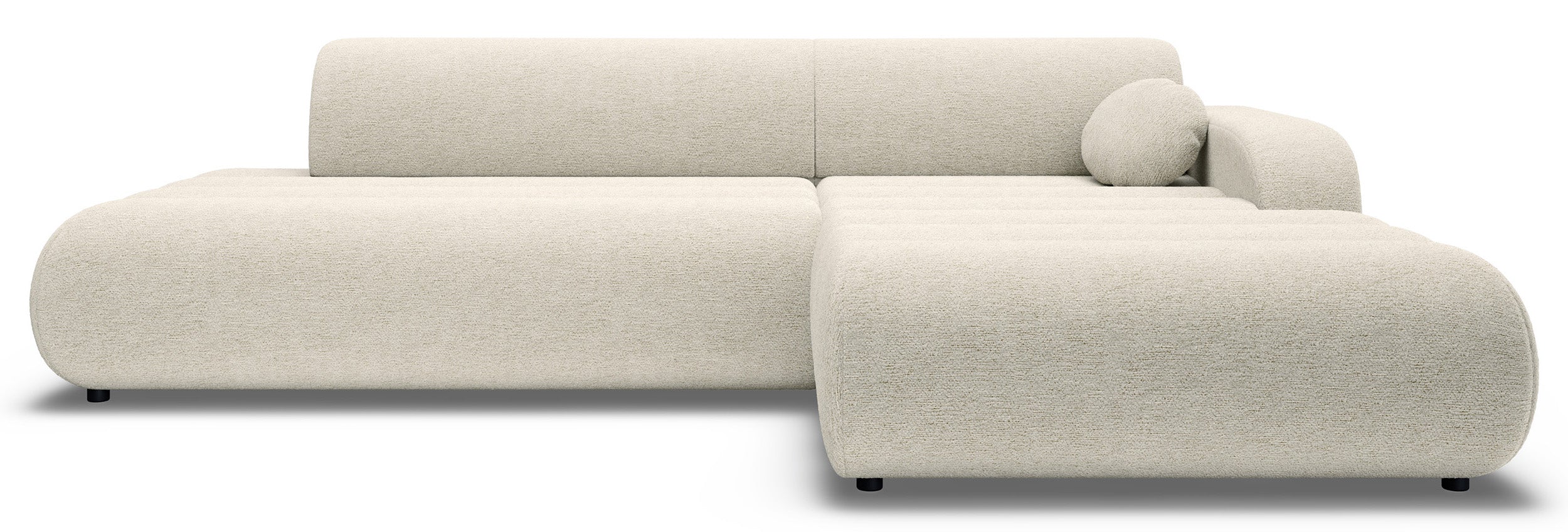 Ecksofa mit Schlaffunktion Arione, L-förmig, rechtsseitig, mit Stauraum, kremfarbener Chenille-Bezug