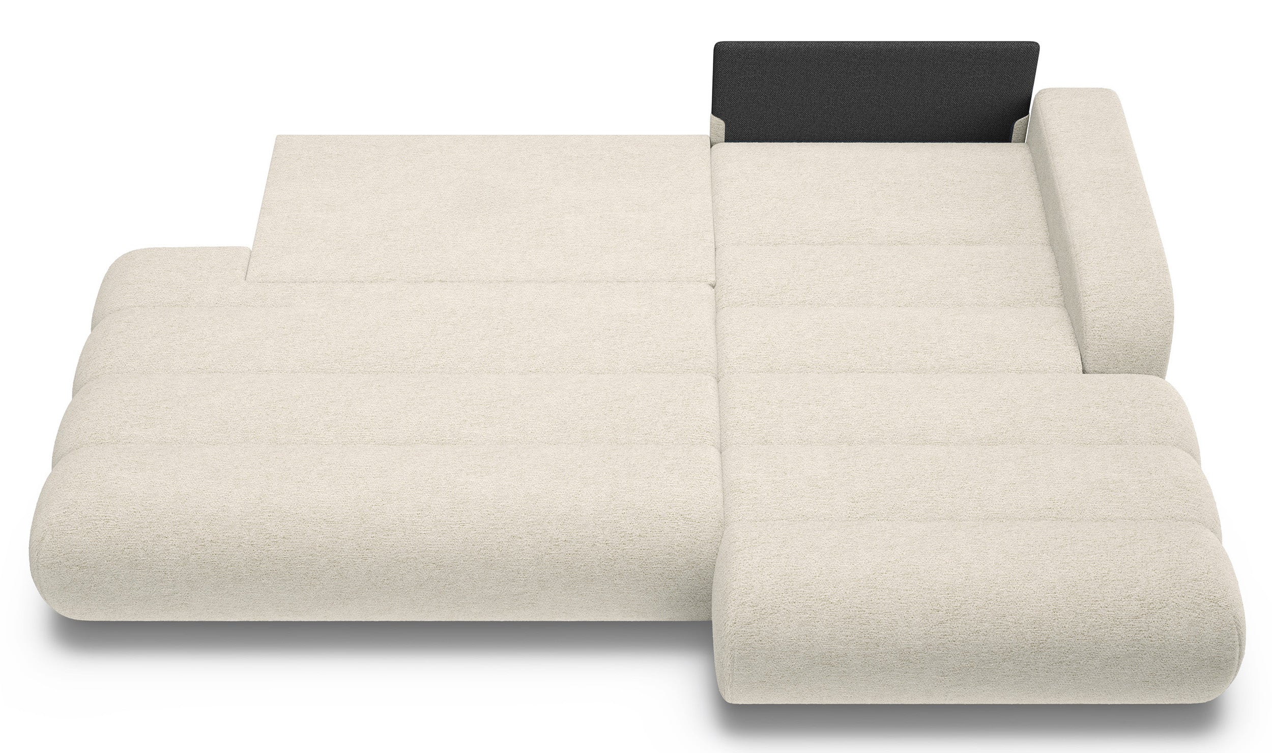 Ecksofa mit Schlaffunktion Arione, L-förmig, rechtsseitig, mit Stauraum, kremfarbener Chenille-Bezug