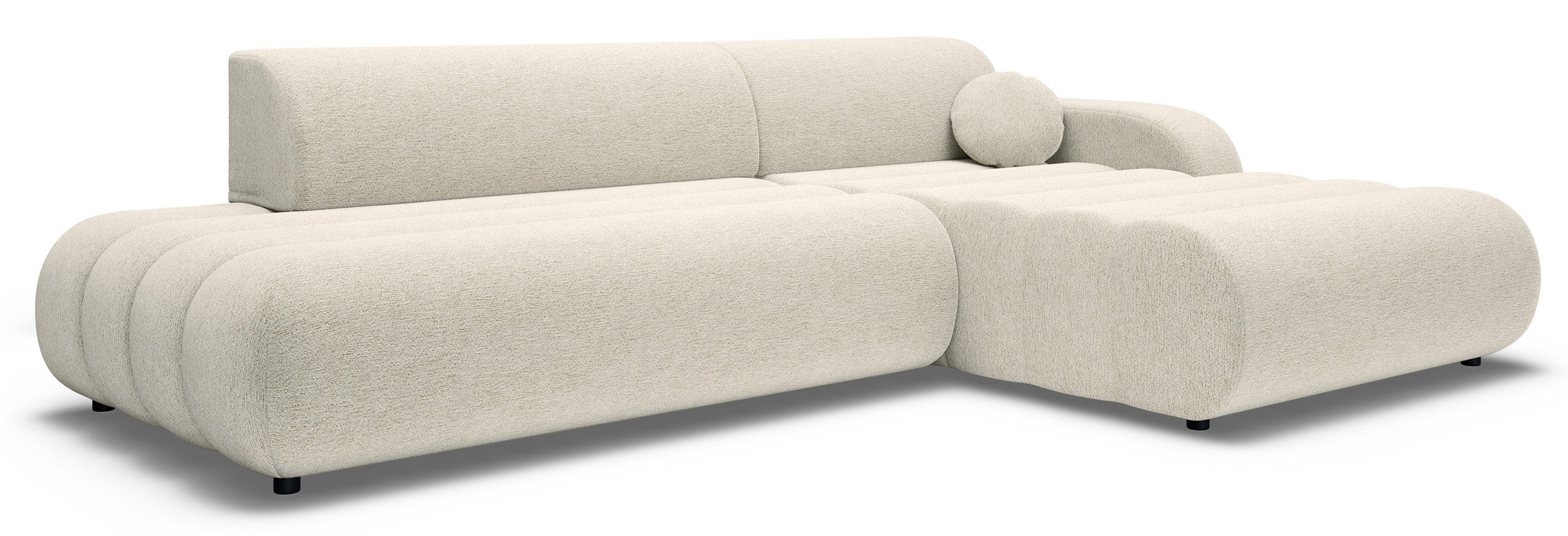 Ecksofa mit Schlaffunktion Arione, L-förmig, rechtsseitig, mit Stauraum, kremfarbener Chenille-Bezug