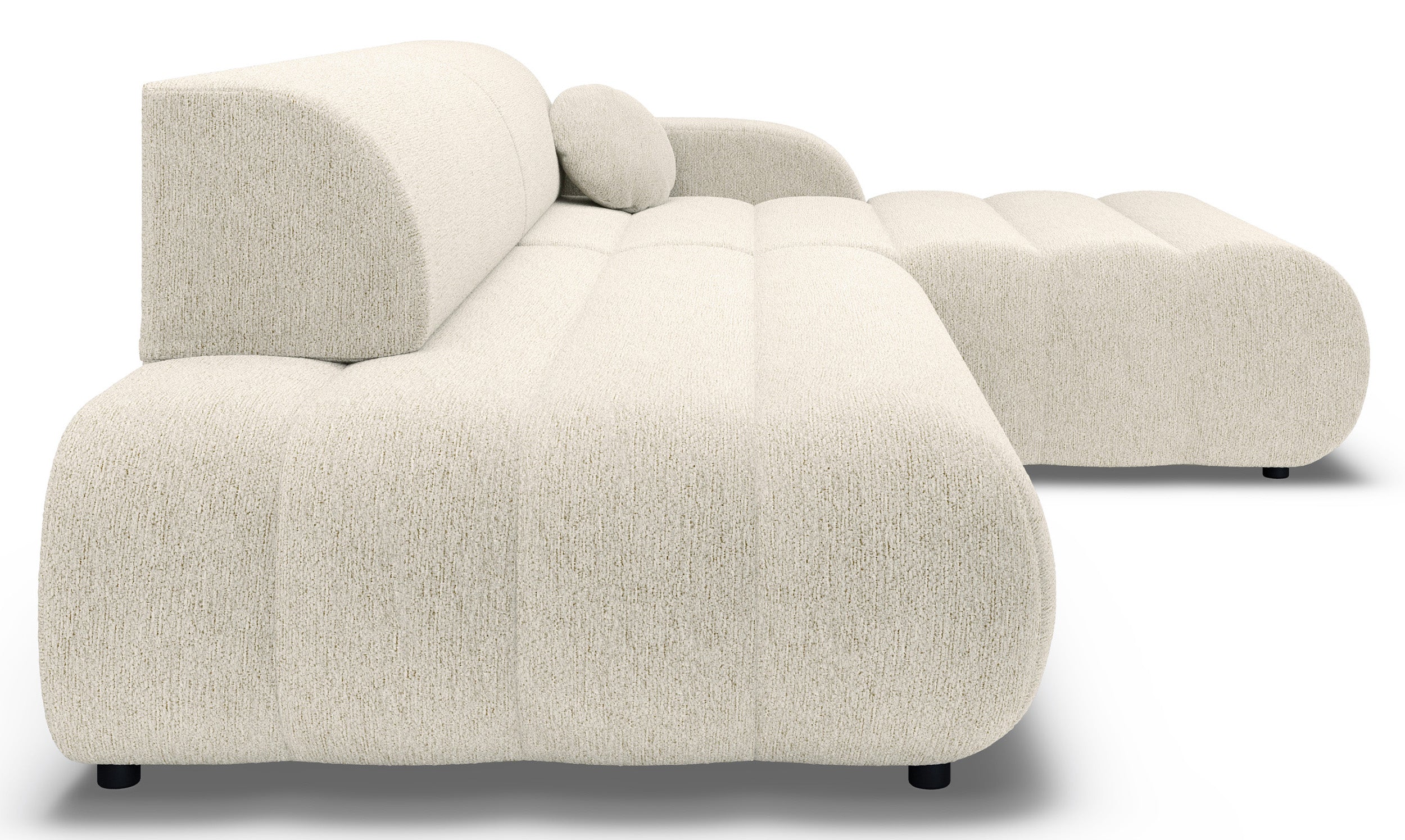 Ecksofa mit Schlaffunktion Arione, L-förmig, rechtsseitig, mit Stauraum, kremfarbener Chenille-Bezug