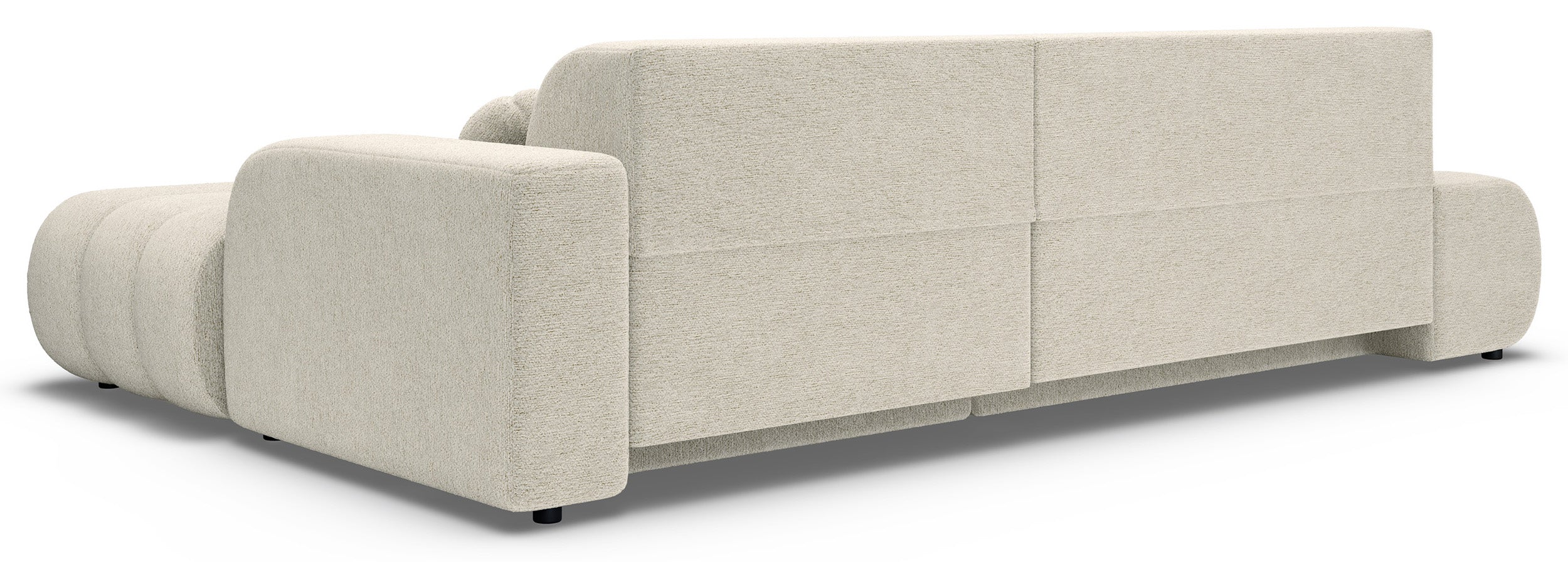 Ecksofa mit Schlaffunktion Arione, L-förmig, rechtsseitig, mit Stauraum, kremfarbener Chenille-Bezug